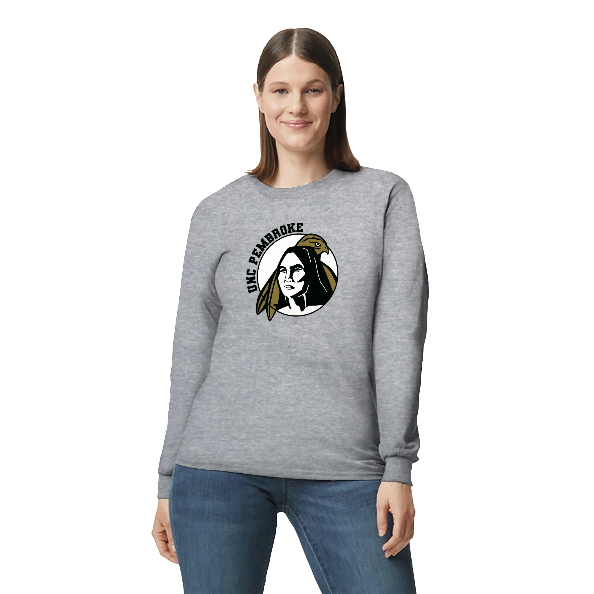 UNC Pembroke Braves Primary Logo Long Sleeve T Shirt - Sport Grey - Image 4