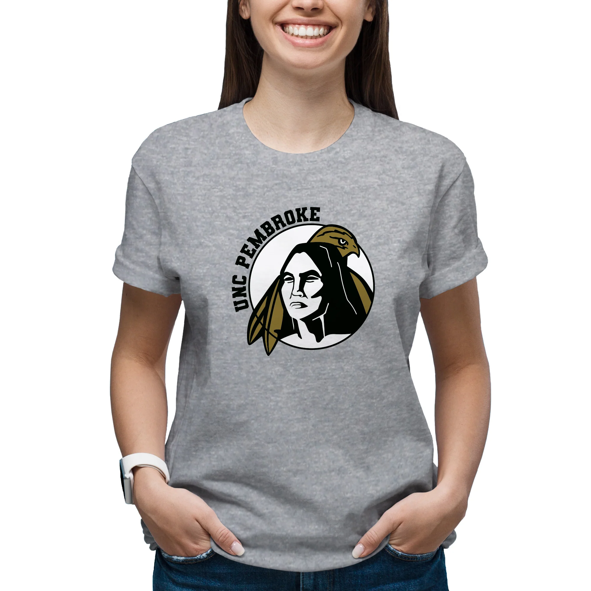 UNC Pembroke Braves Primary Logo T Shirt - Sport Grey - Image 4