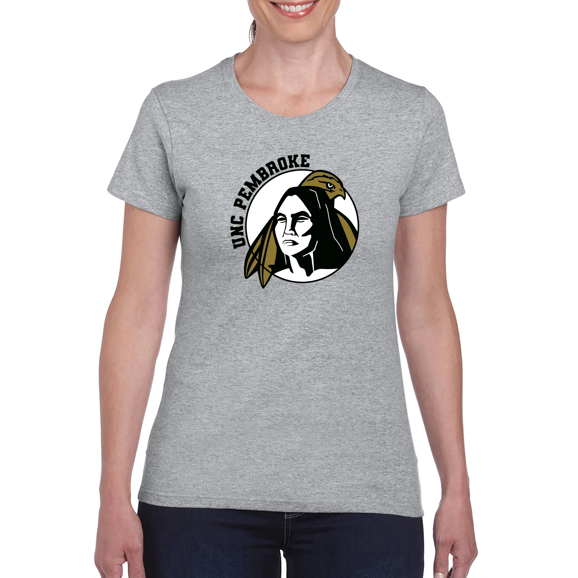 UNC Pembroke Braves Primary Logo Women's T Shirt - Sport Grey - Image 3