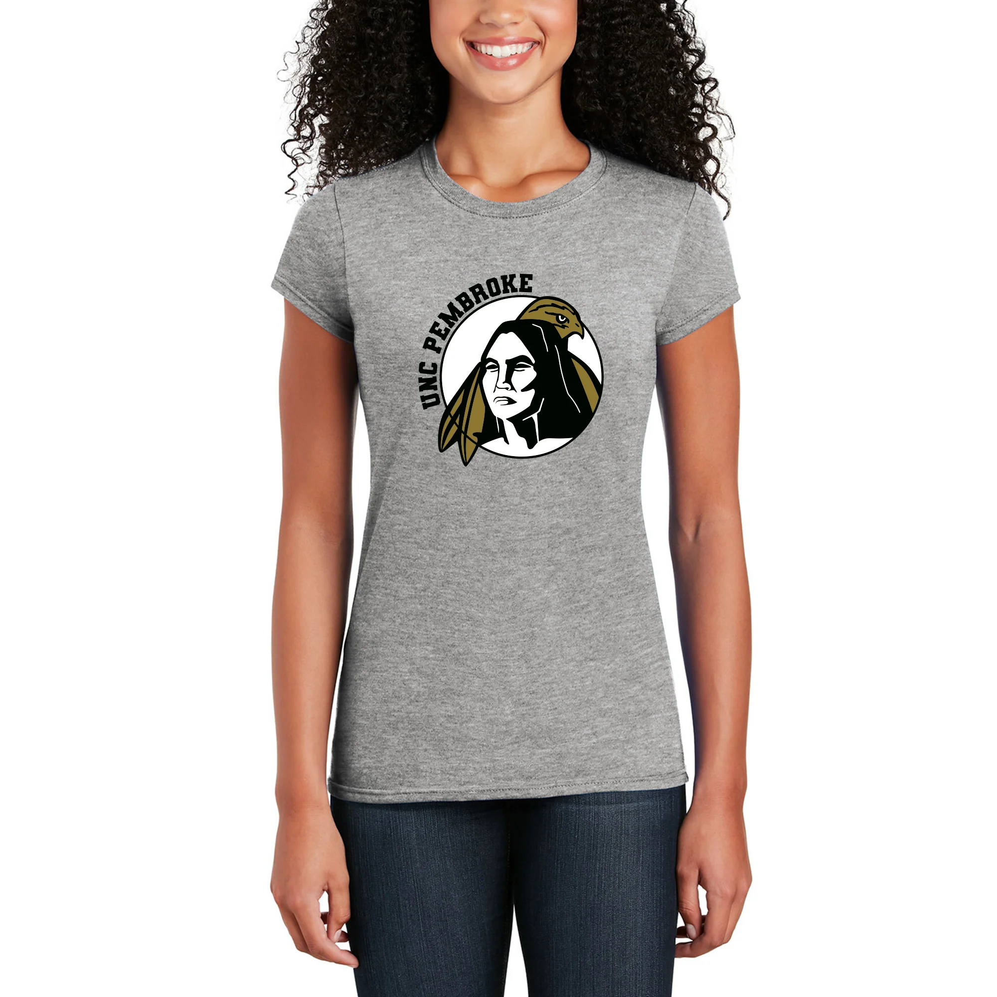 UNC Pembroke Braves Primary Logo Women's T Shirt - Sport Grey - Image 4