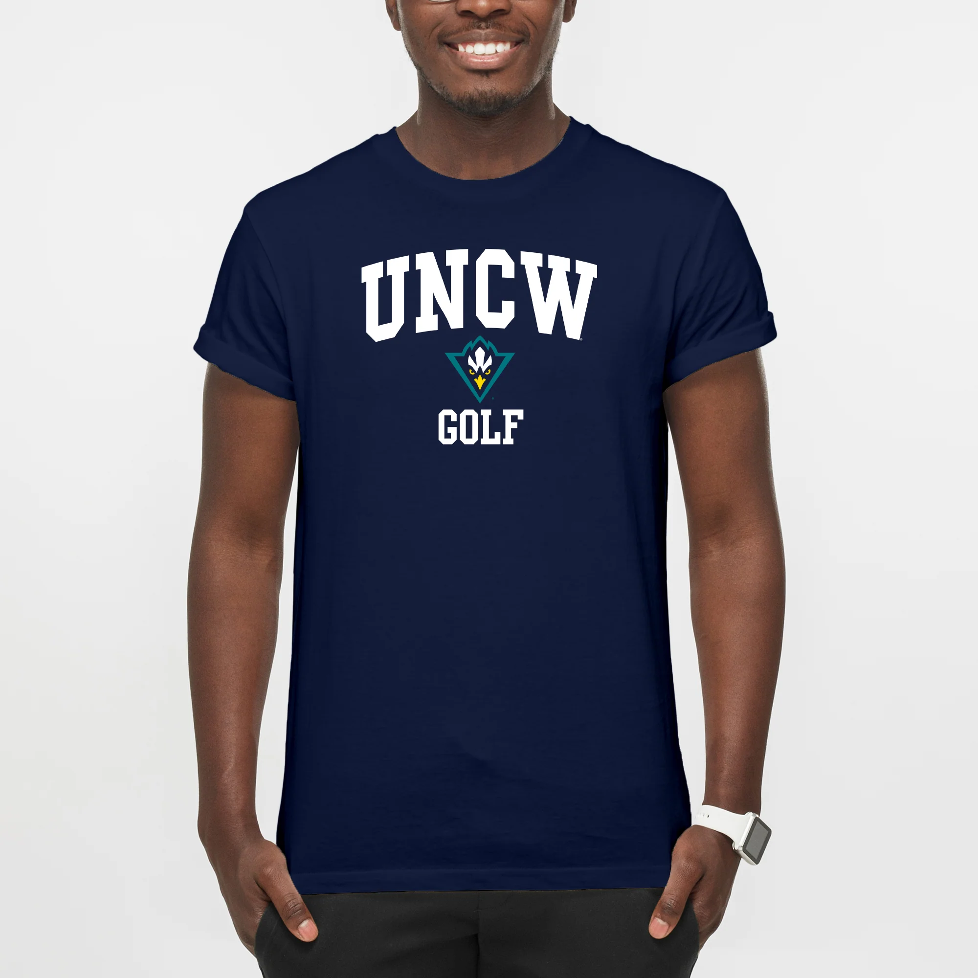 UNC Wilmington Seahawks Arch Logo Golf T-Shirt - Navy - Image 3