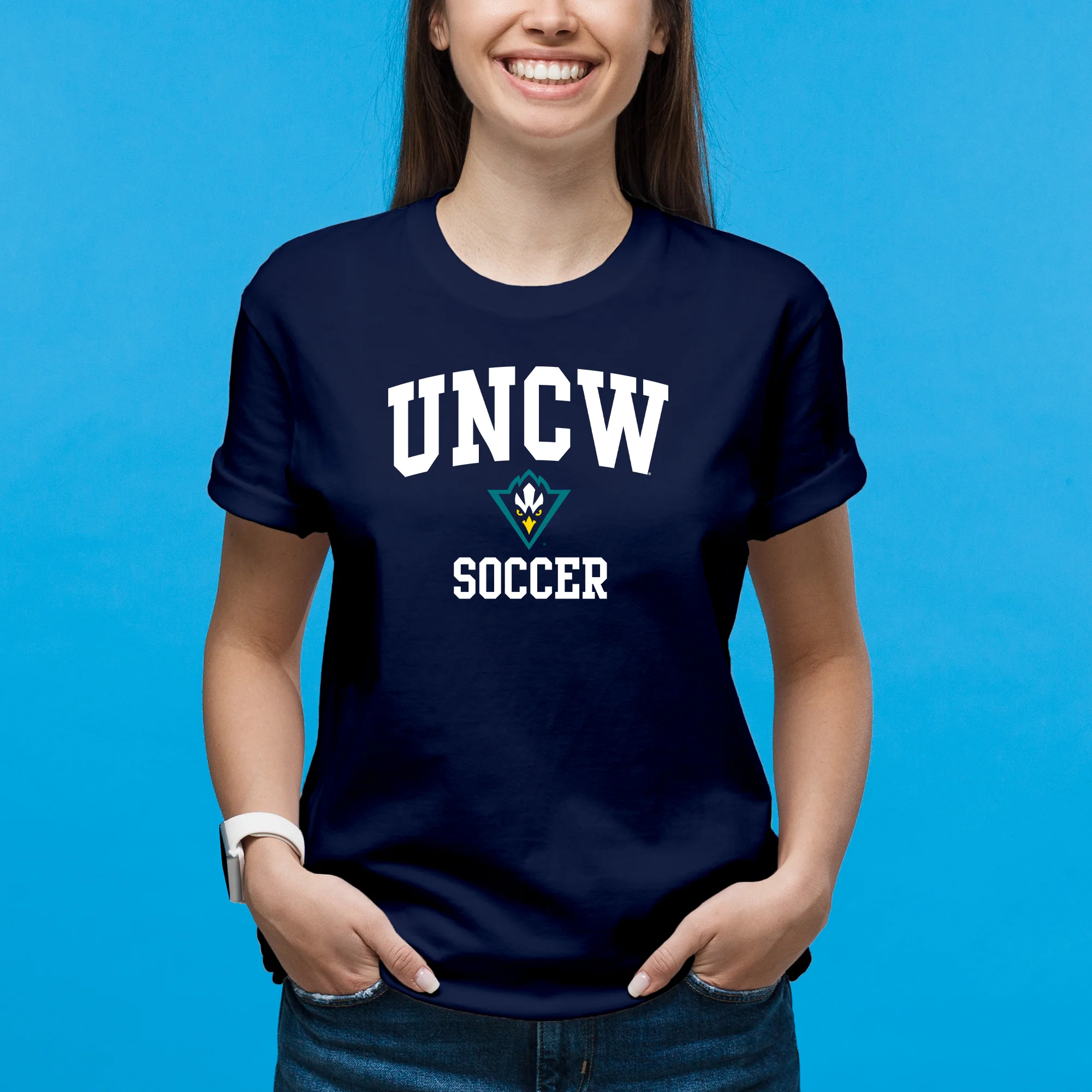 UNC Wilmington Seahawks Arch Logo Soccer T-Shirt - Navy - Image 4