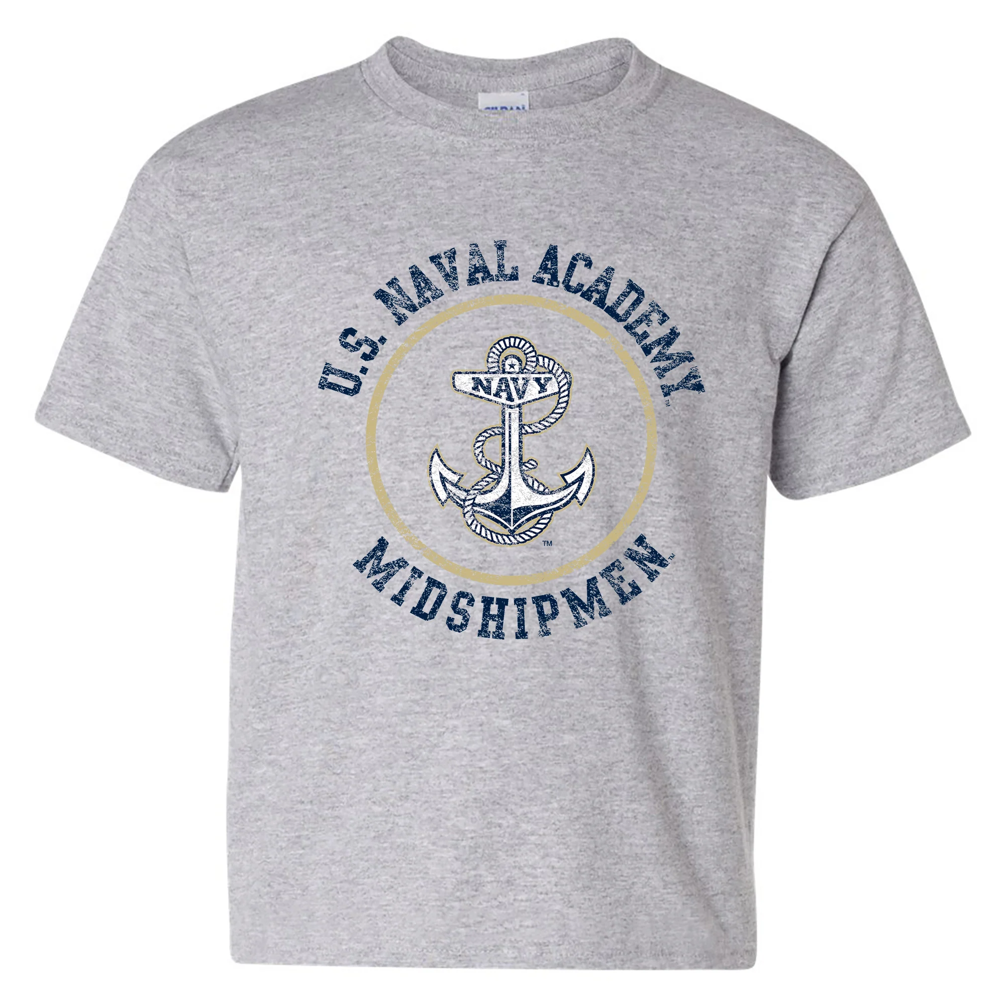 United States Naval Academy Midshipmen Circle Logo Youth Short Sleeve T Shirt - Sport Grey