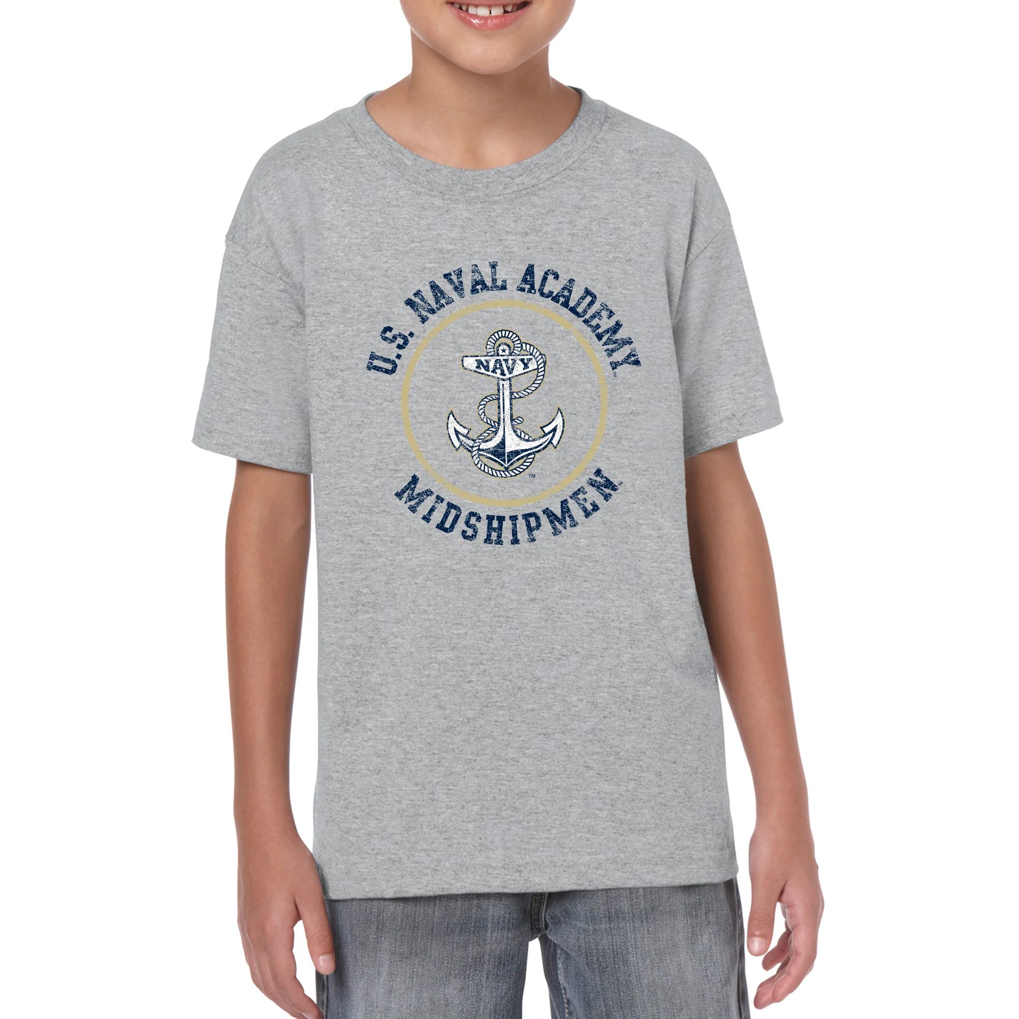 United States Naval Academy Midshipmen Circle Logo Youth Short Sleeve T Shirt - Sport Grey - Image 3