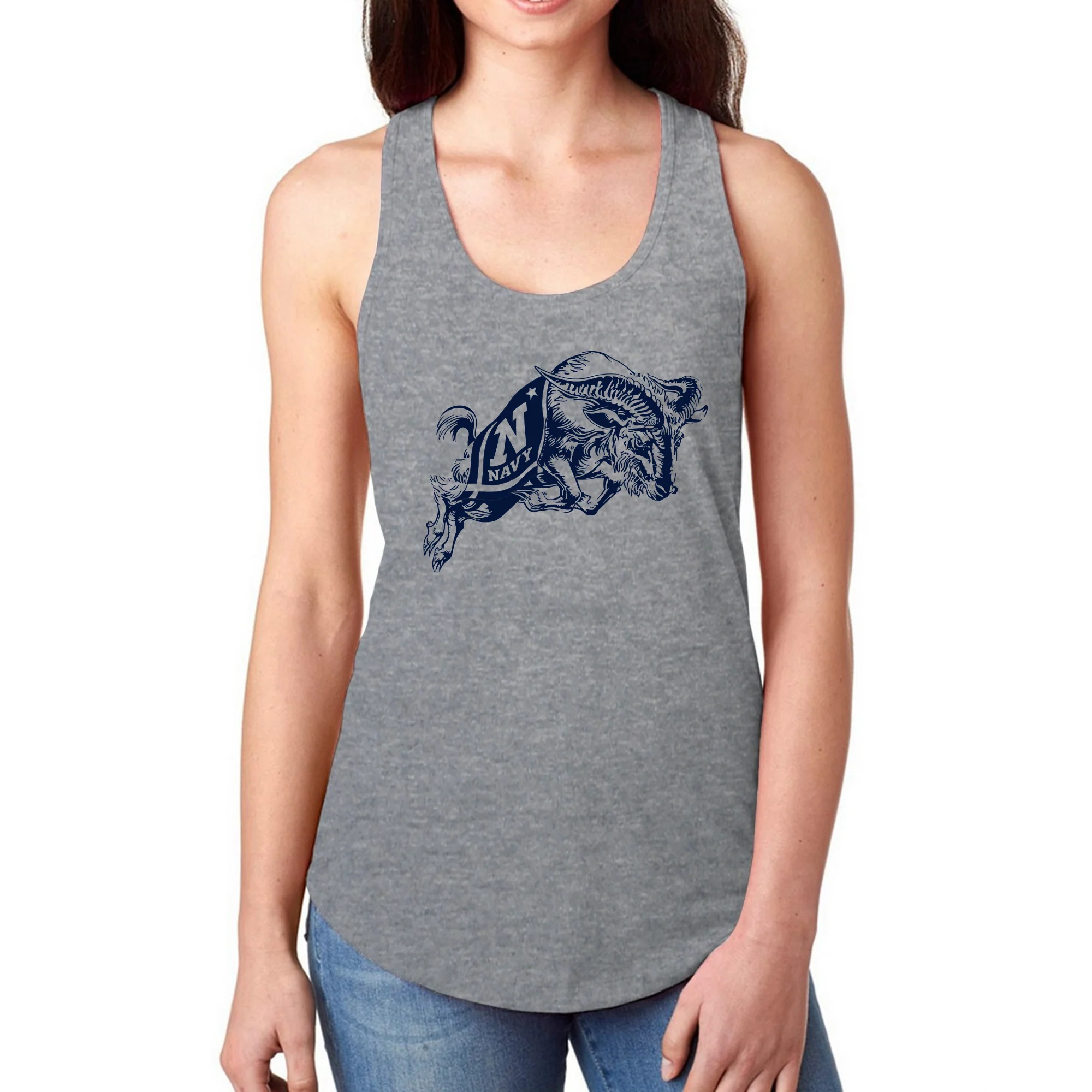 United States Naval Academy Midshipmen Primary Logo Women's Racerback Tank - Premium Heather - Image 3