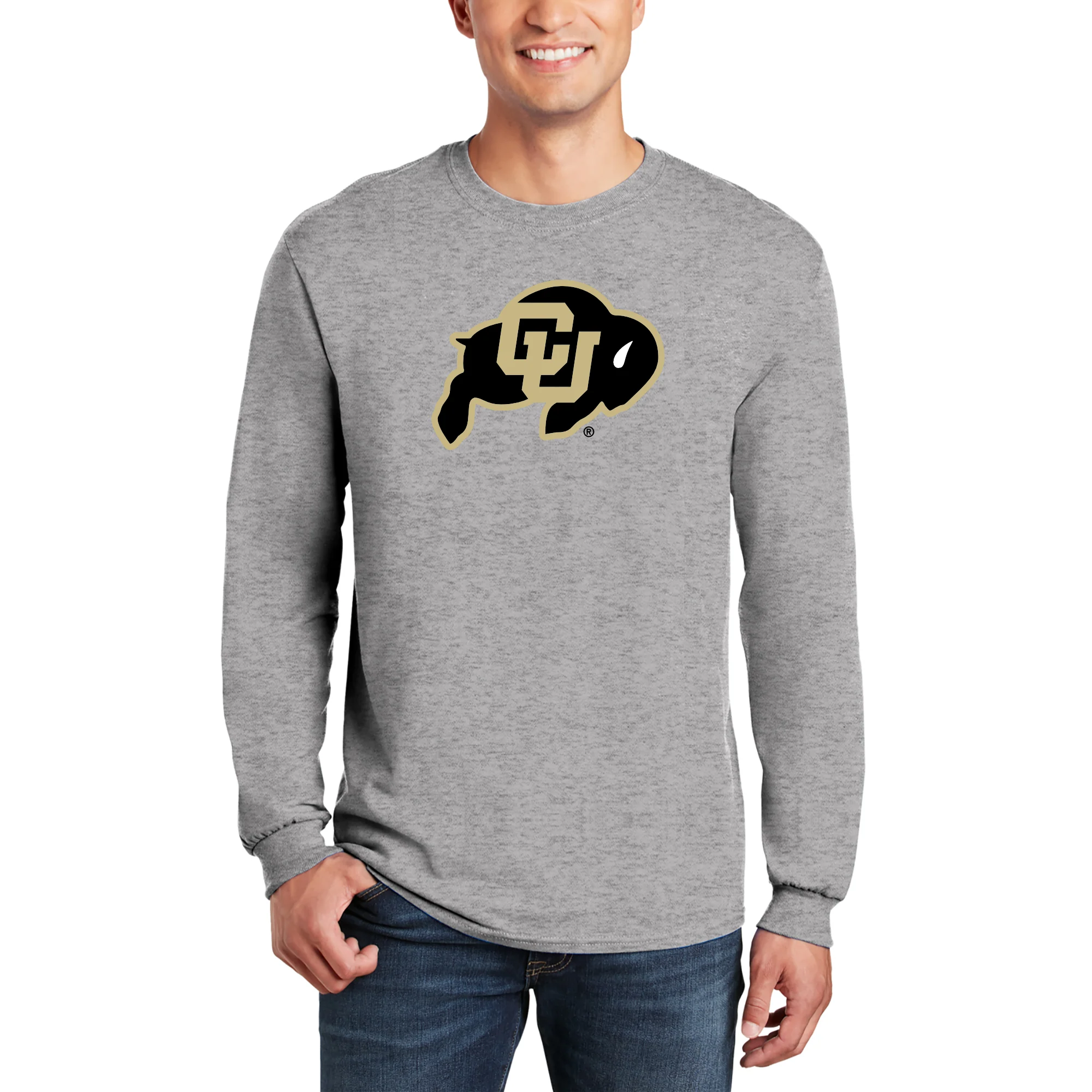 University of Colorado Buffaloes Primary Logo Long Sleeve T Shirt - Sport Grey - Image 3