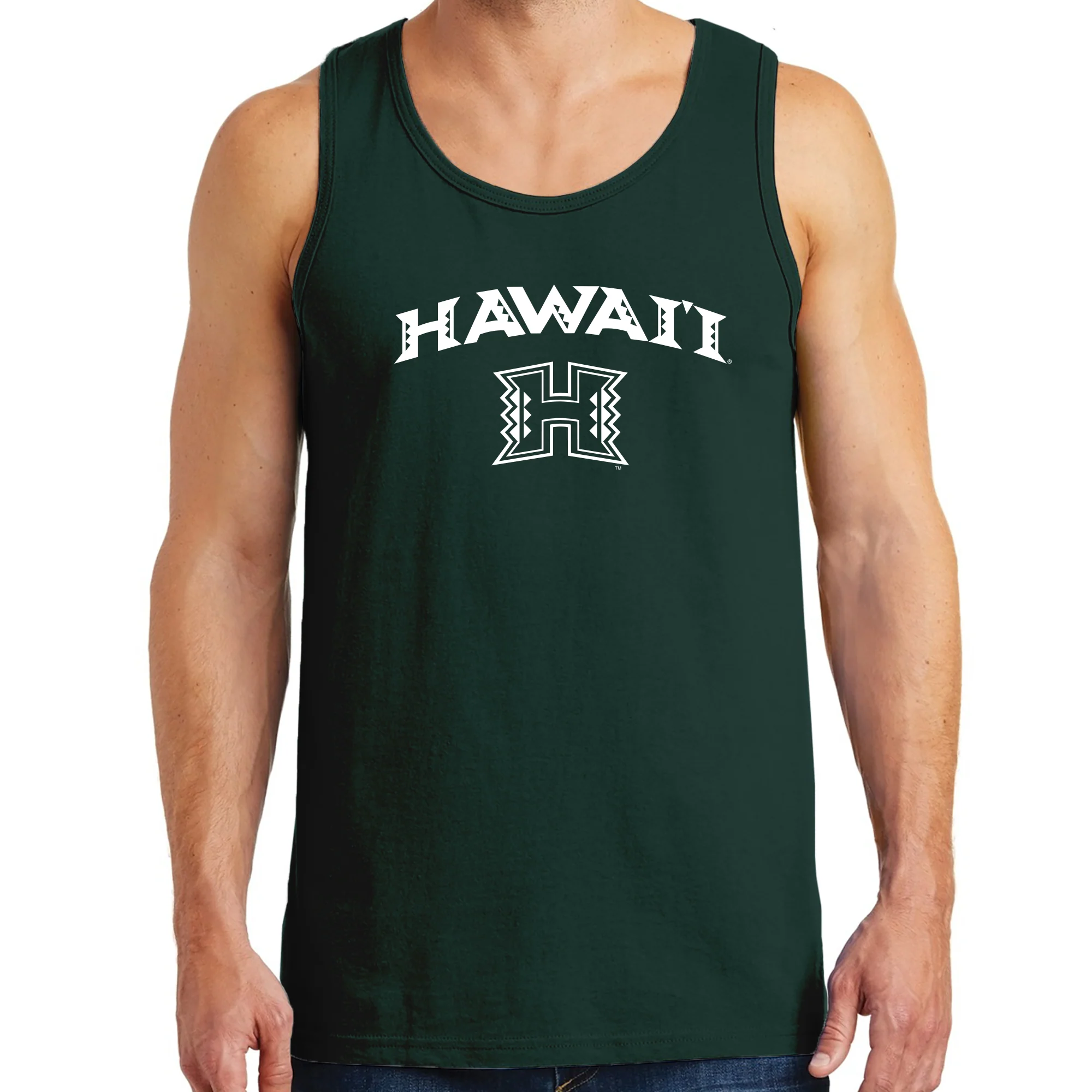 University of Hawaii Rainbow Warriors Arch Logo Cotton Tank Top - Forest - Image 3