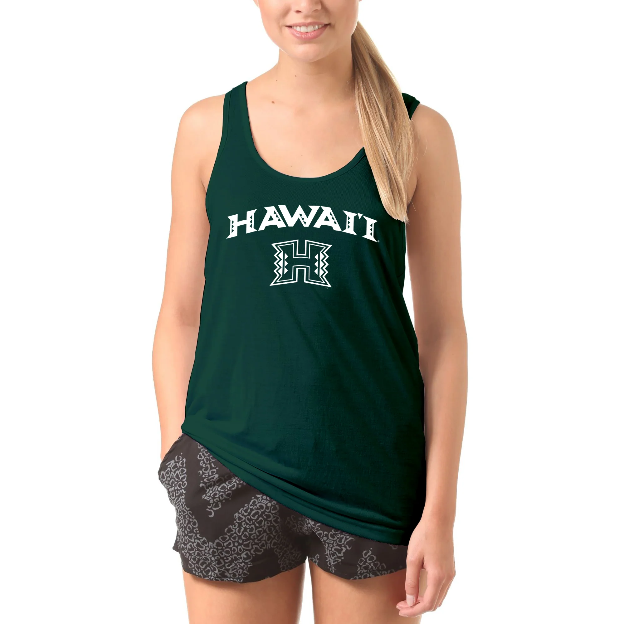 University of Hawaii Rainbow Warriors Arch Logo Cotton Tank Top - Forest - Image 4