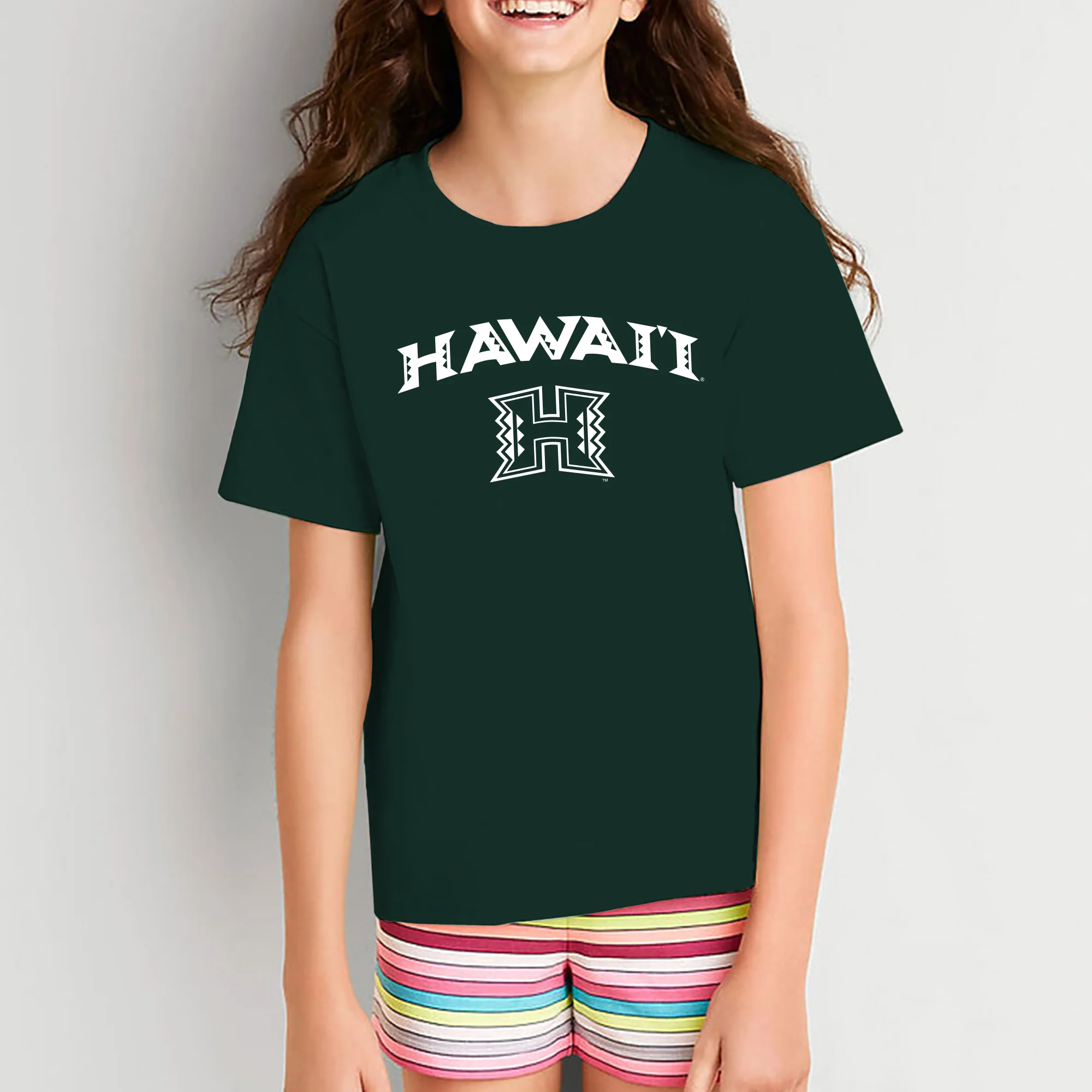 University of Hawaii Rainbow Warriors Arch Logo Cotton Youth T-Shirt - Forest - Image 4