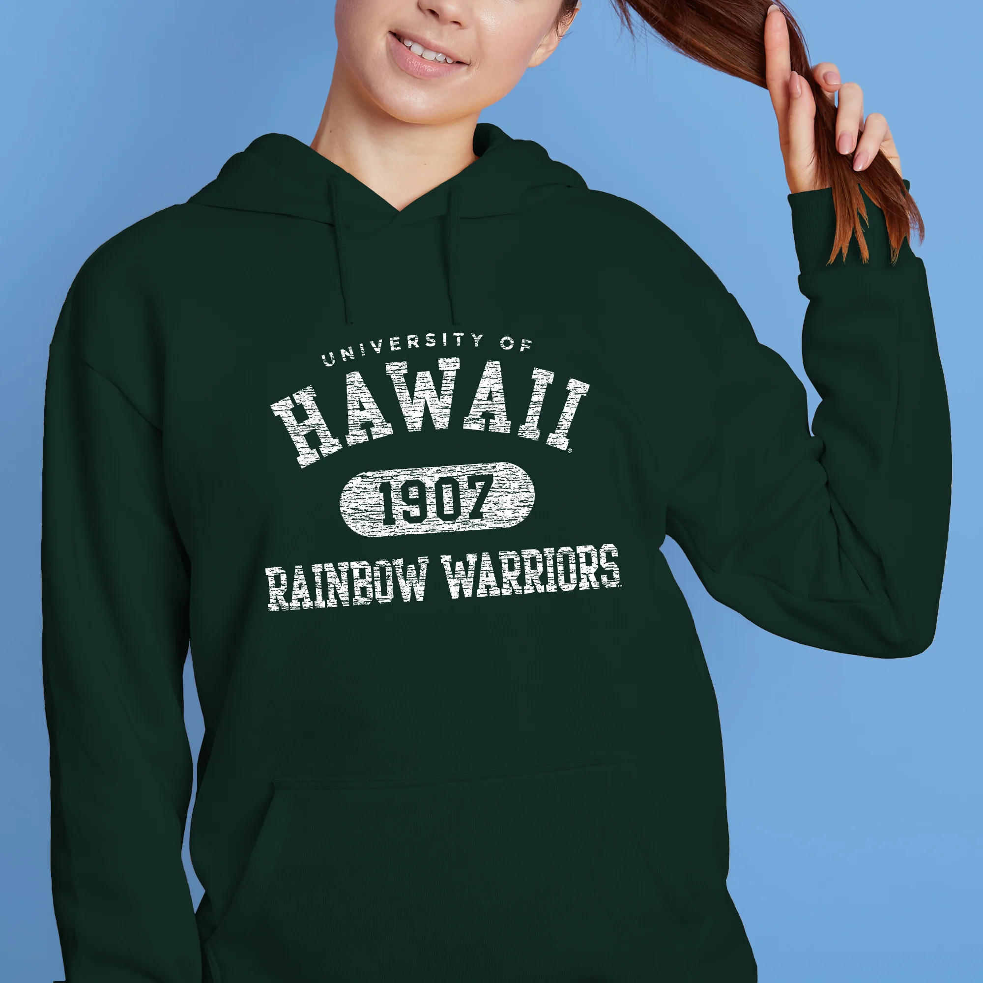 University of Hawaii Rainbow Warriors Athletic Arch Cotton Hoodie - Forest - Image 4