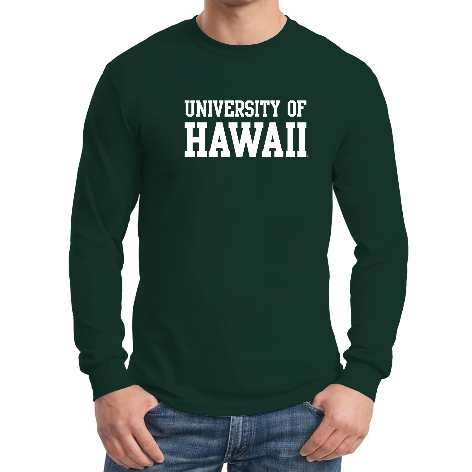 University of Hawaii Rainbow Warriors Basic Block Cotton Long Sleeve T-Shirt - Forest - Image 3