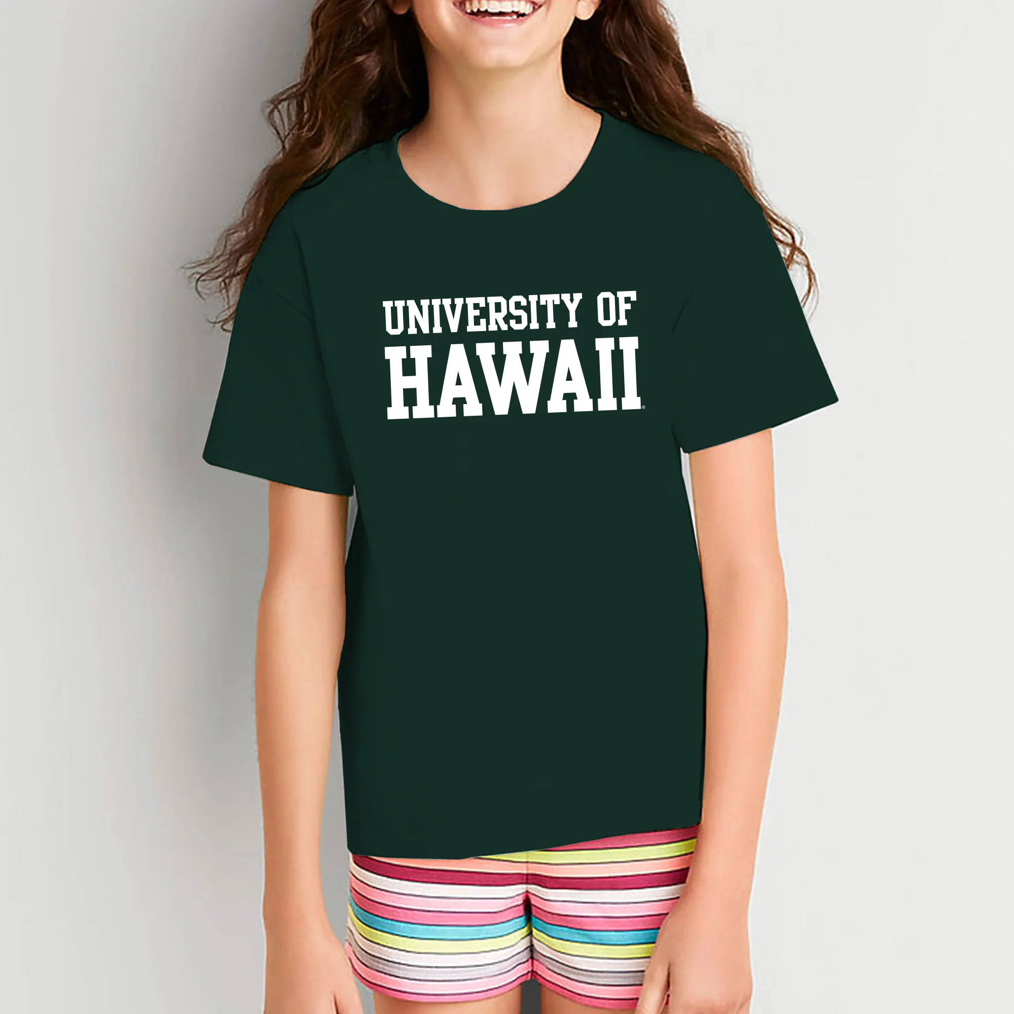 University of Hawaii Rainbow Warriors Basic Block Cotton Youth T-Shirt - Forest - Image 4