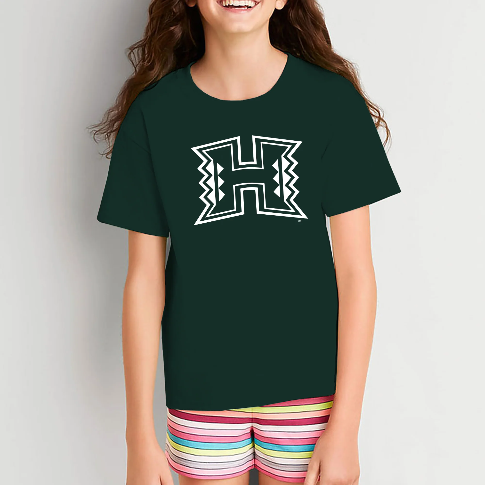 University of Hawaii Rainbow Warriors Primary Logo Cotton Youth T-Shirt - Forest - Image 4