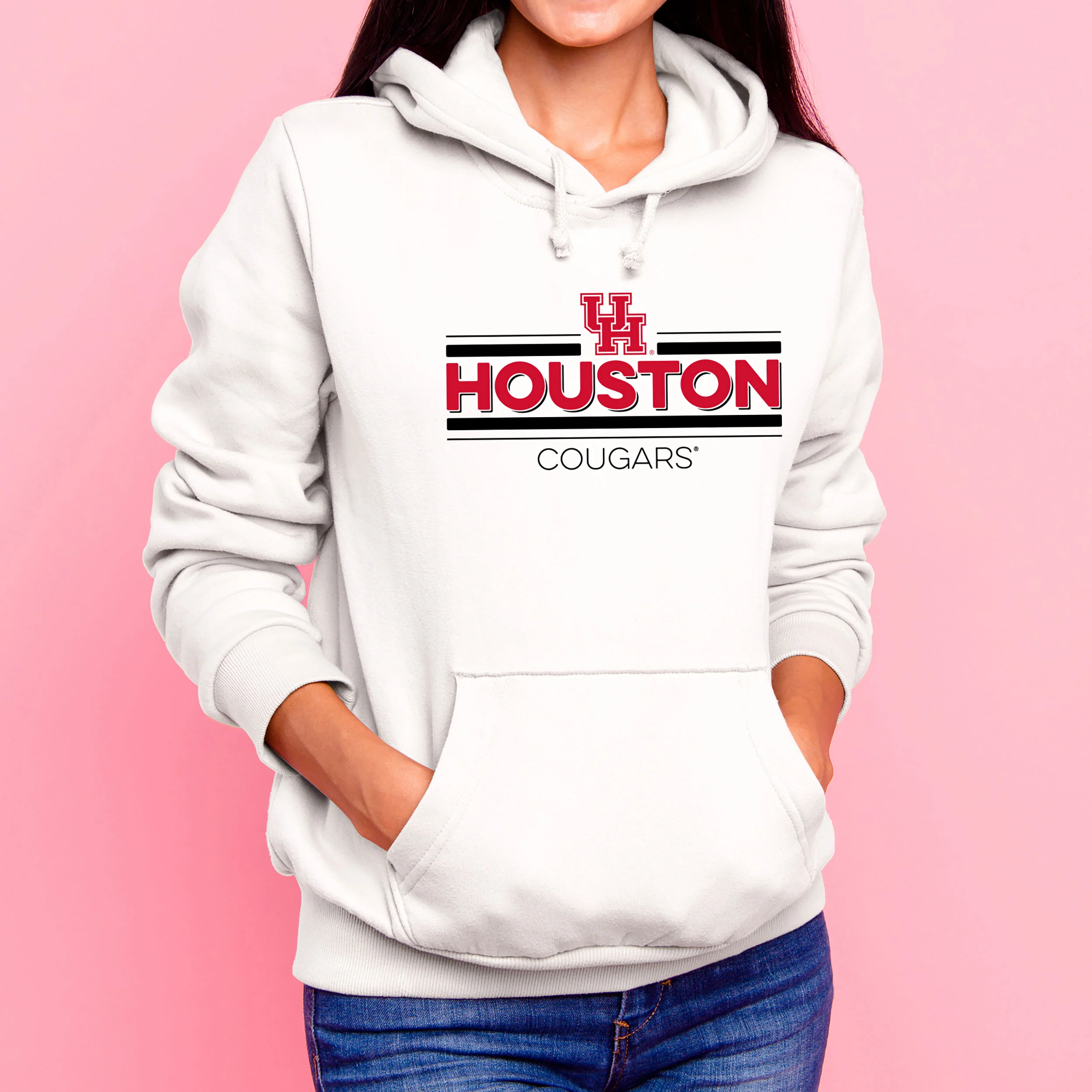University of Houston Cougars Double Bar Logo Hoodie - White - Image 3