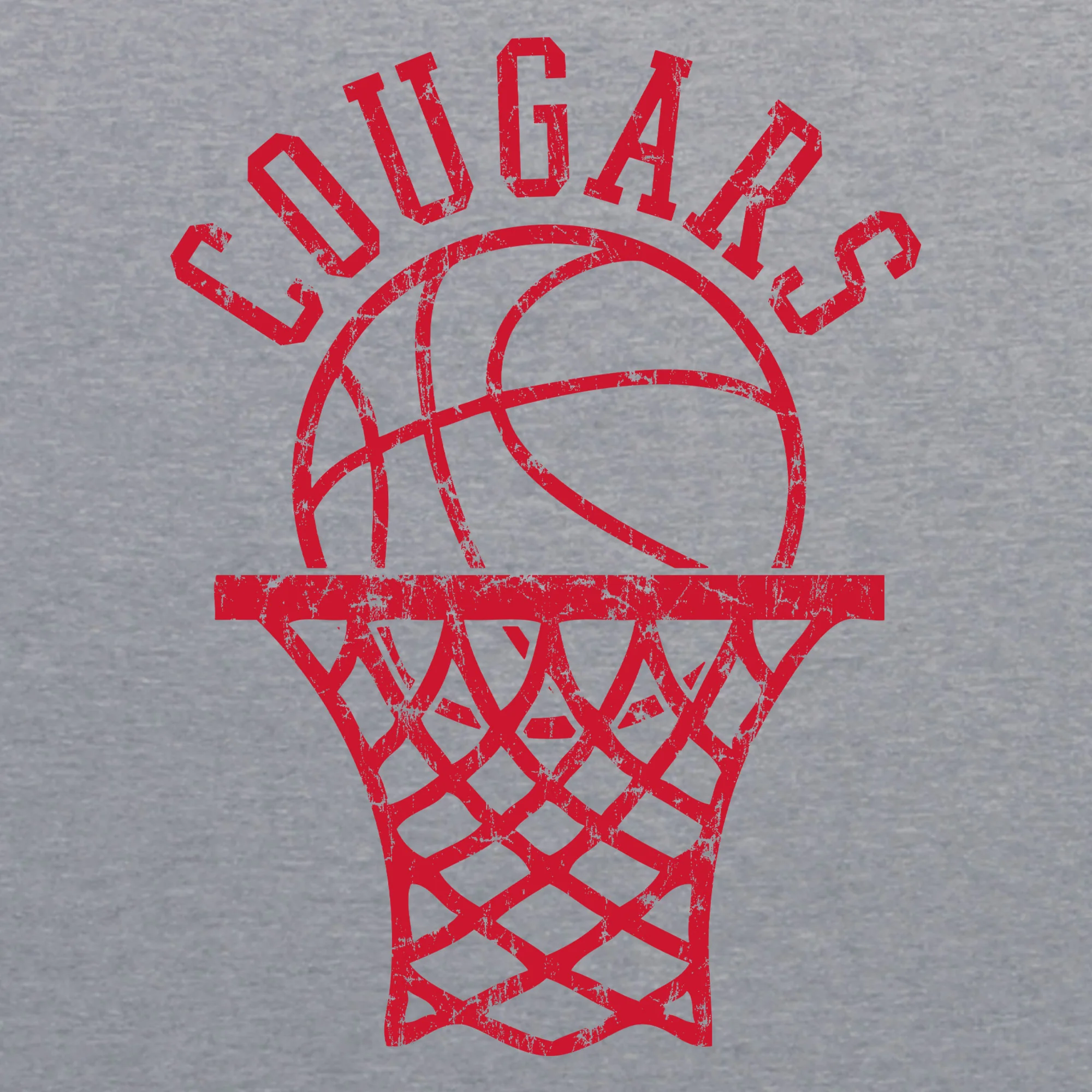 University of Houston Cougars Retro Basketball Hoop Canvas Triblend Short Sleeve T Shirt - Athletic Grey - Image 2