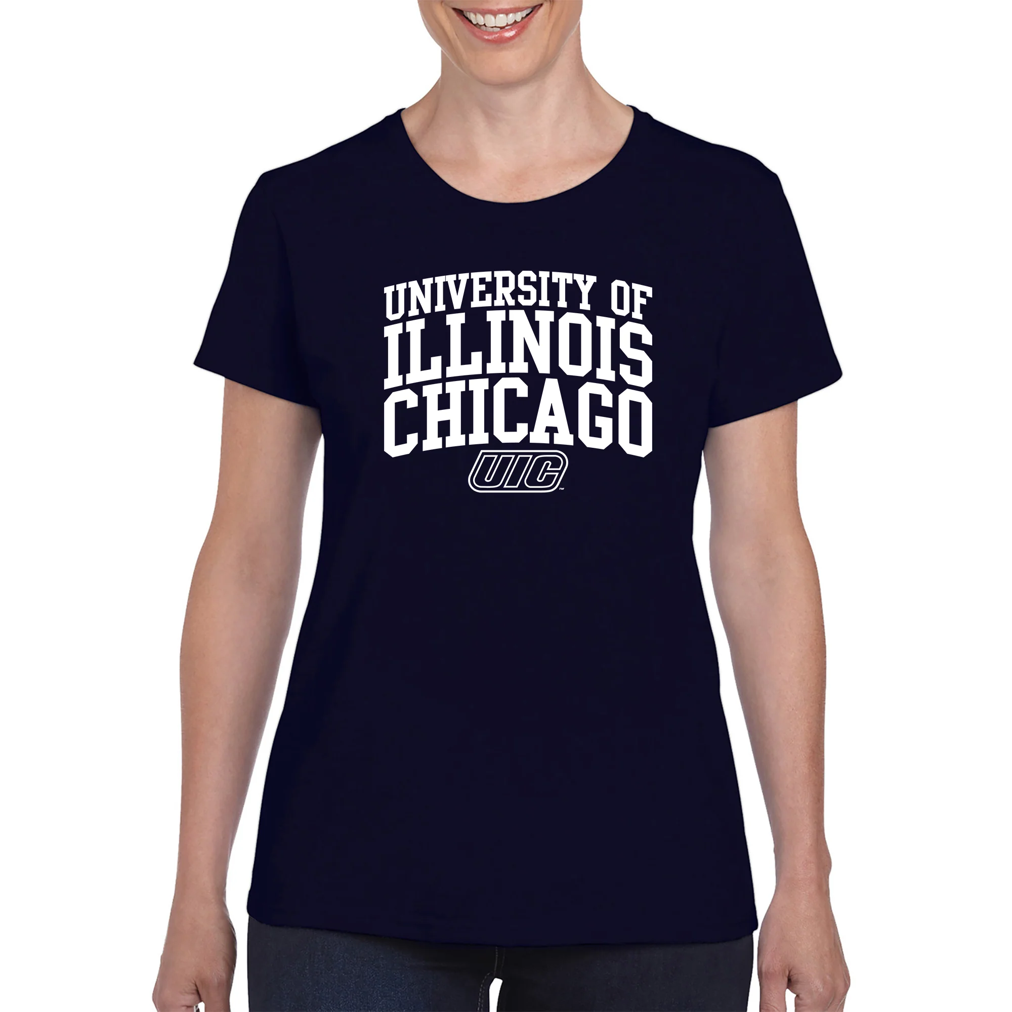 University of Illinois at Chicago Flames Arch Logo Women's T-Shirt - Navy - Image 3