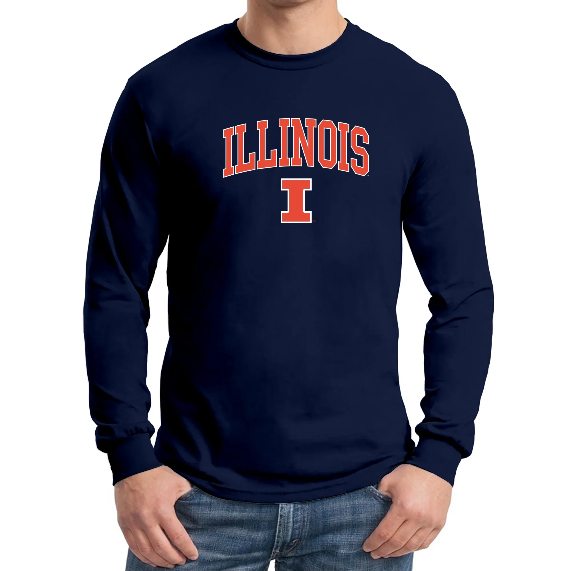 University of Illinois Fighting Illini Arch Logo Cotton Long Sleeve T-Shirt - Navy - Image 4