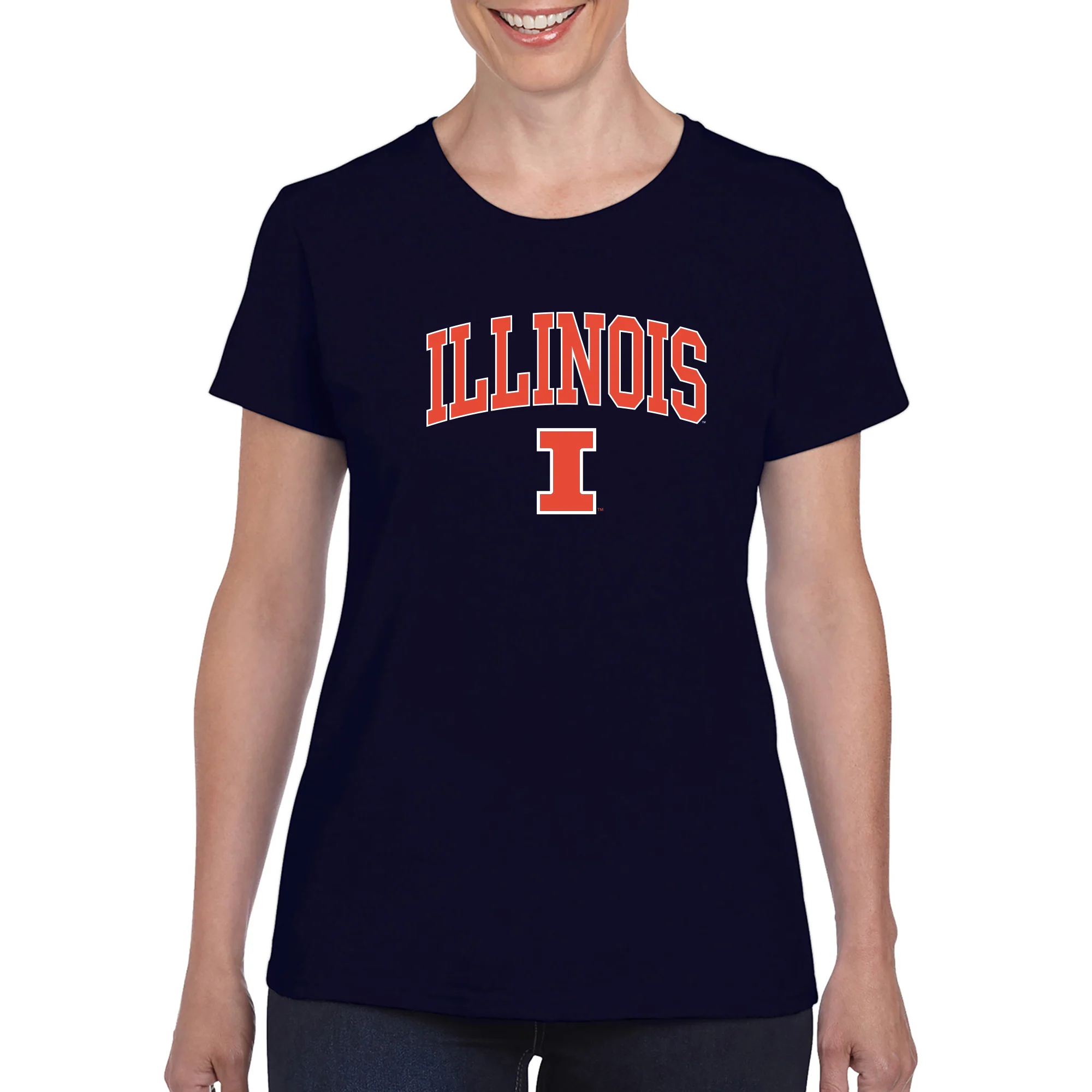 University of Illinois Fighting Illini Arch Logo Cotton Women's T-Shirt - Navy - Image 3