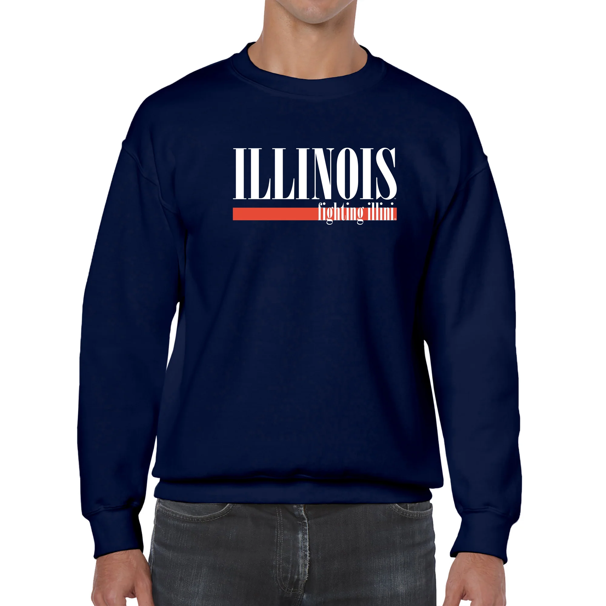 University of Illinois Fighting Illini Boldline Basic Cotton Crewneck Sweatshirt - Navy - Image 3