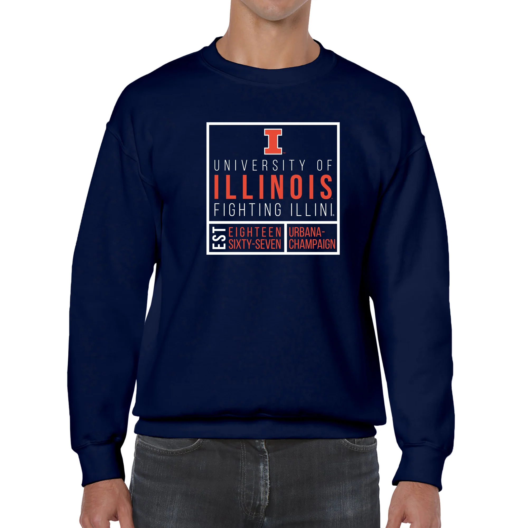 University of Illinois Fighting Illini Box Label Crewneck - Navy - Image 3
