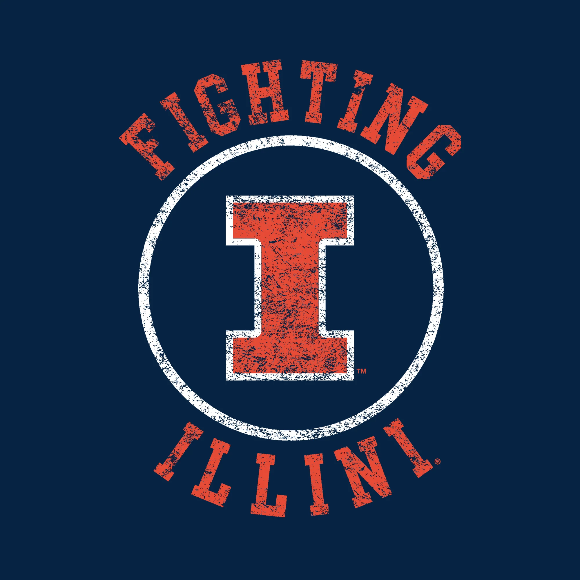 University of Illinois Fighting Illini Distressed Circle Logo Cotton Womens T-Shirt - Navy - Image 2