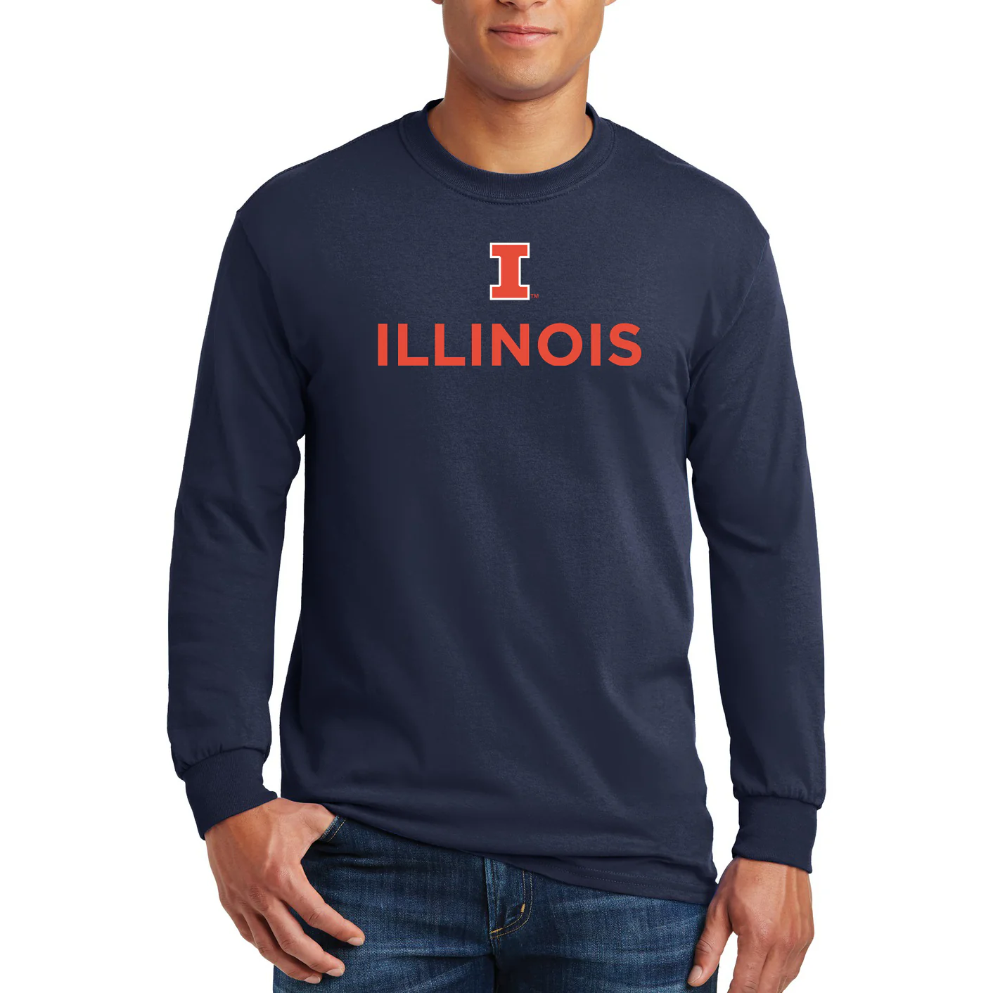 University of Illinois Fighting Illini Institutional Logo Cotton Long Sleeve T-Shirt - Navy - Image 3
