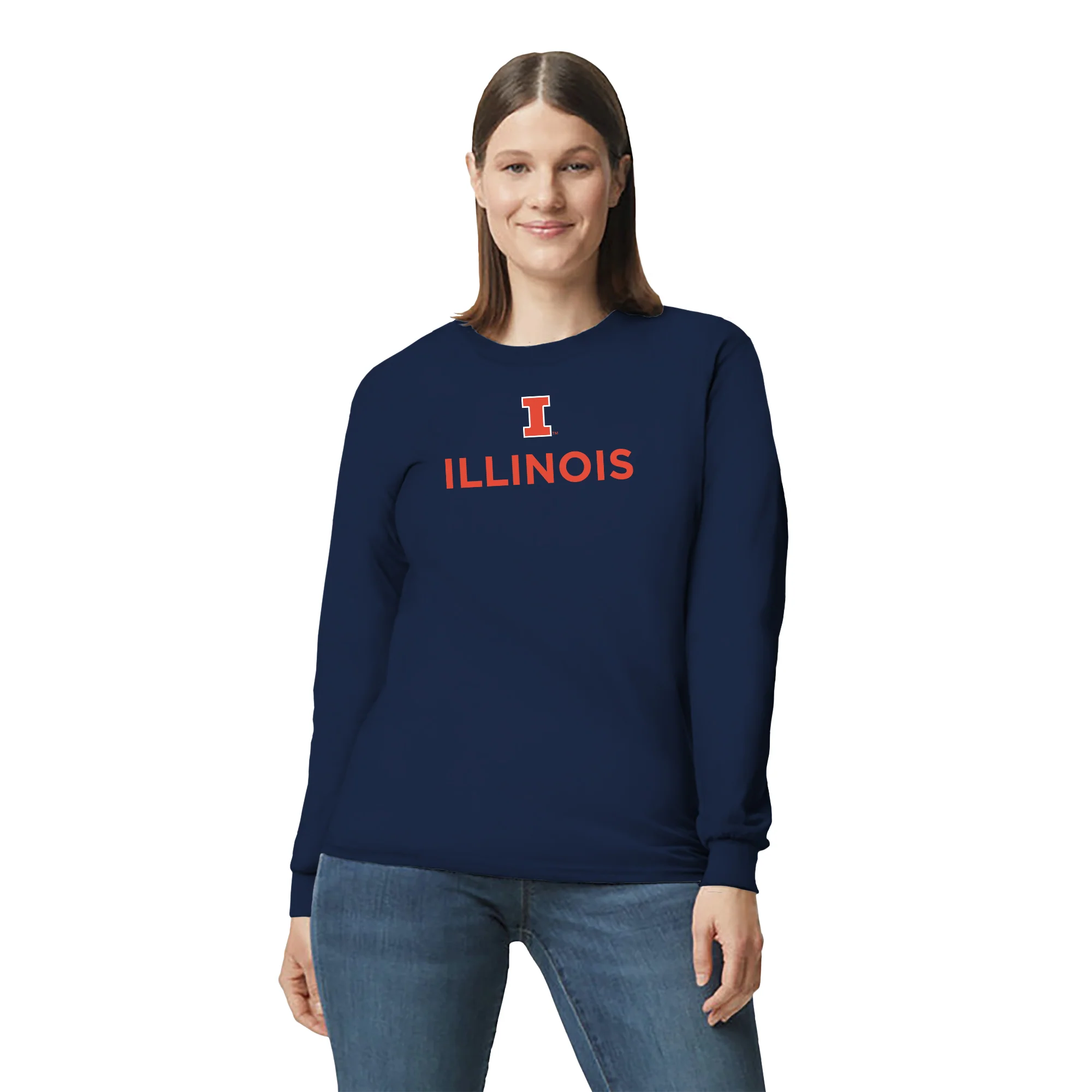 University of Illinois Fighting Illini Institutional Logo Cotton Long Sleeve T-Shirt - Navy - Image 4