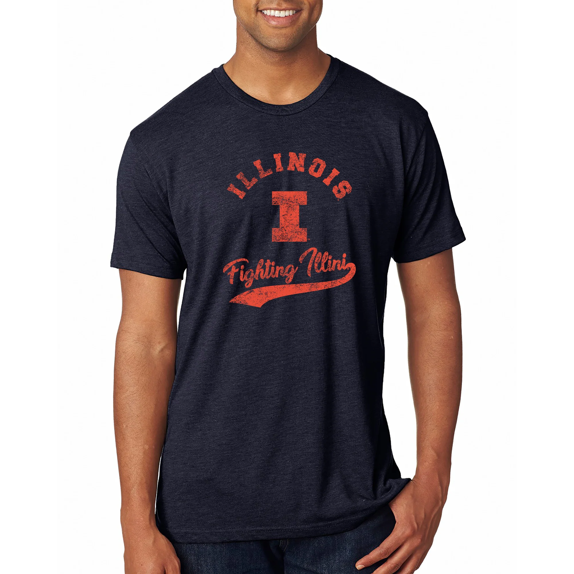 University of Illinois Fighting Illini Retro Script T-Shirt - Vintage Navy - Image 3