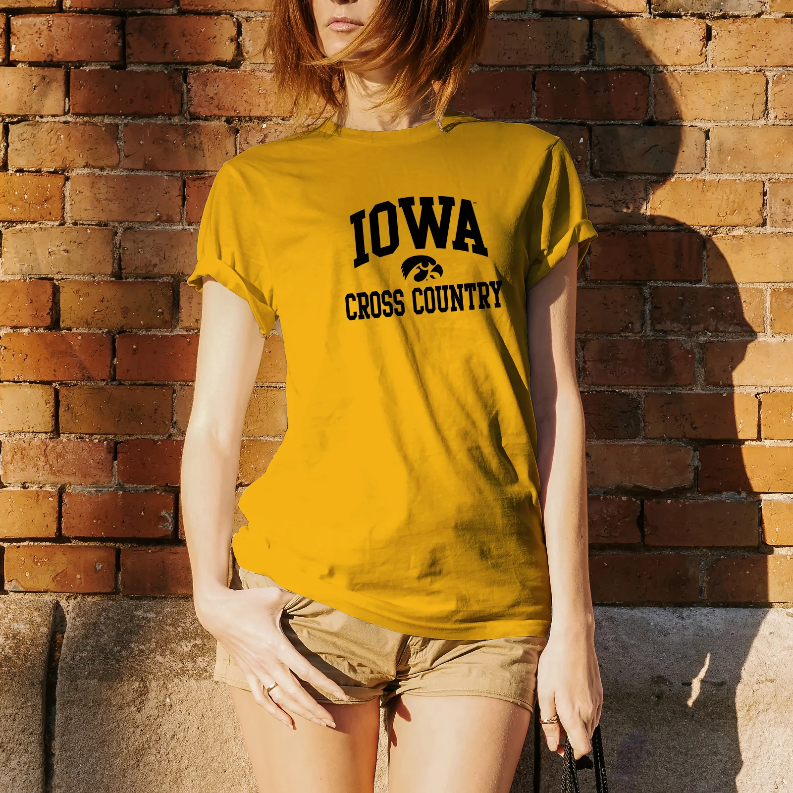University of Iowa Hawkeyes Arch Logo Cross Country Sleeve T Shirt - Gold - Image 4