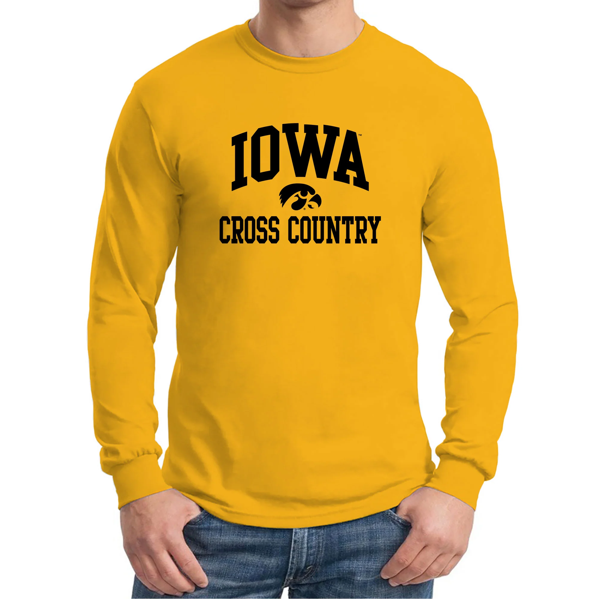 University of Iowa Hawkeyes Arch Logo Cross Country Long Sleeve T Shirt- Gold - Image 3