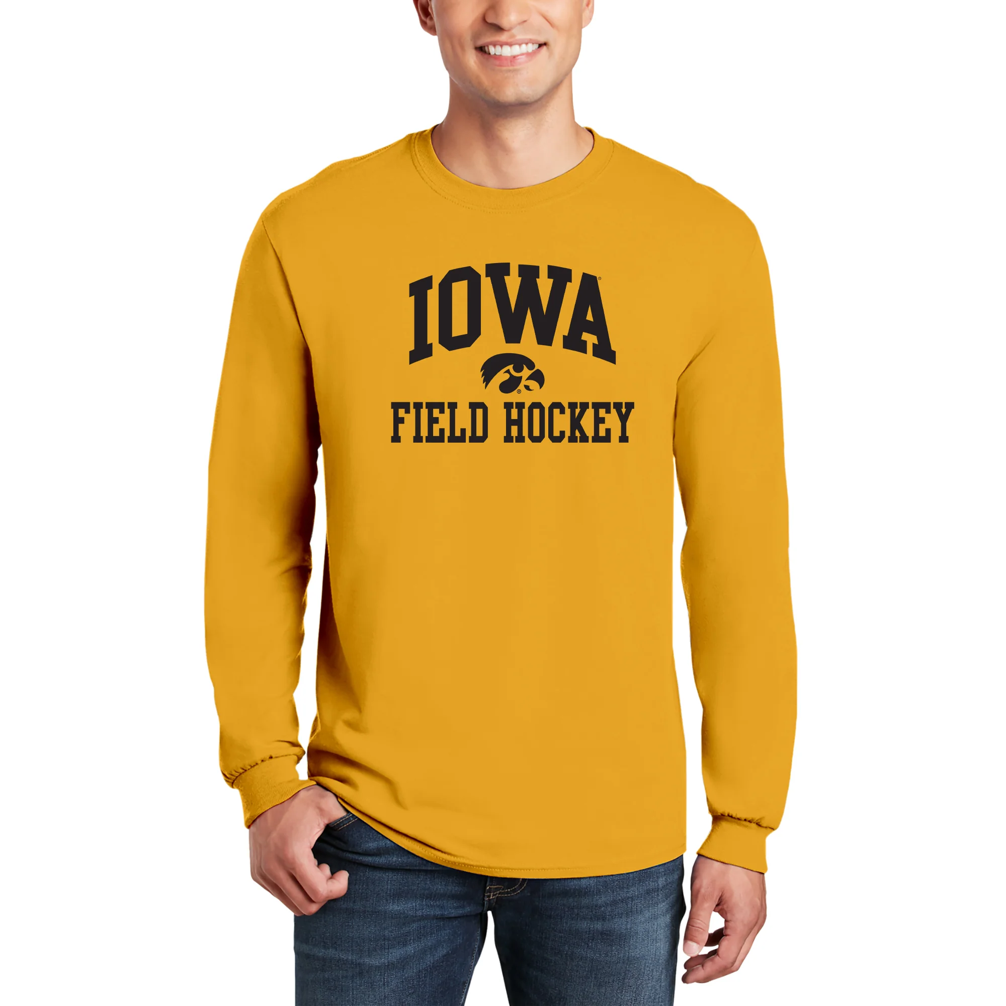 University of Iowa Hawkeyes Arch Logo Field Hockey Long Sleeve T Shirt- Gold - Image 3