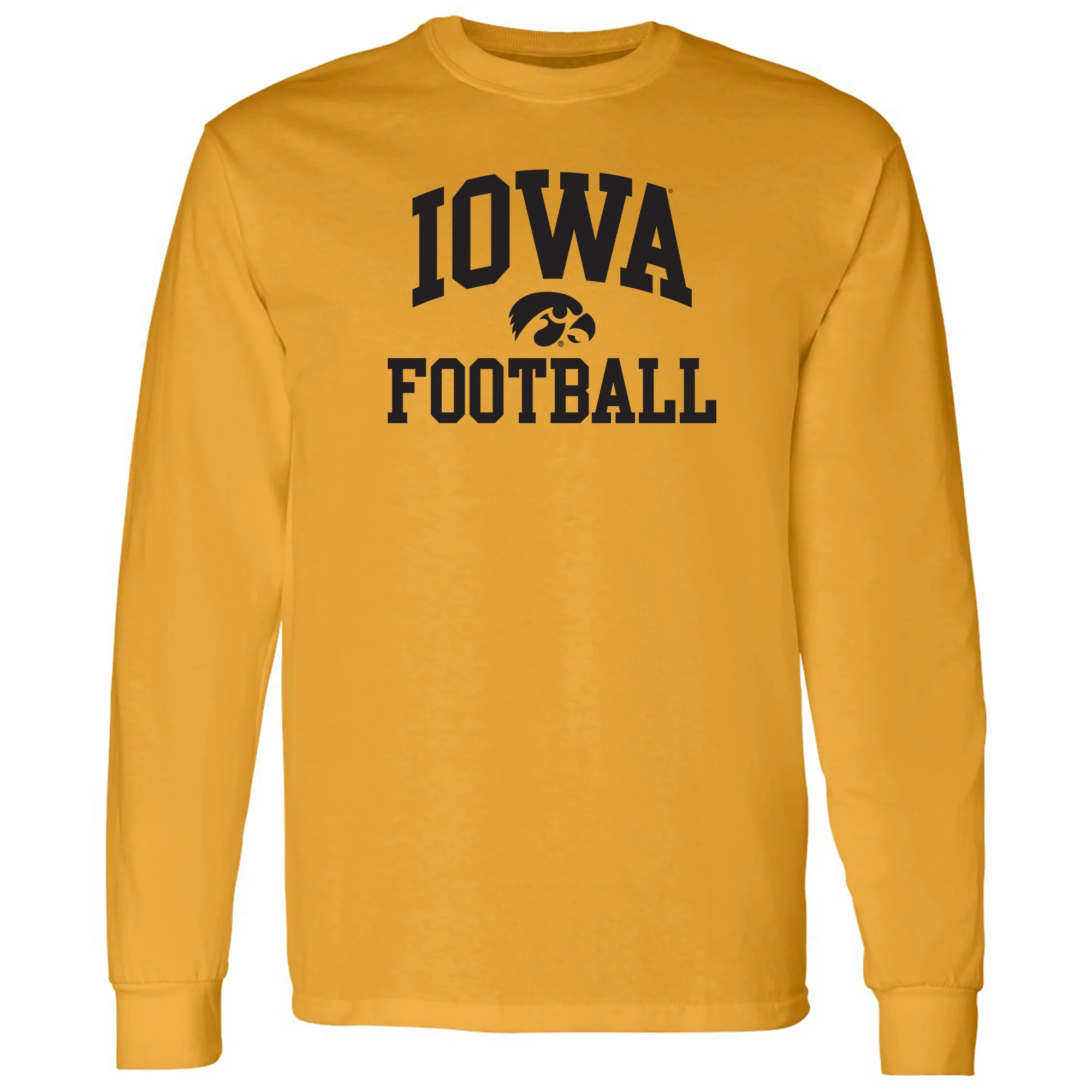 University of Iowa Hawkeyes Arch Logo Football Long Sleeve T Shirt- Gold
