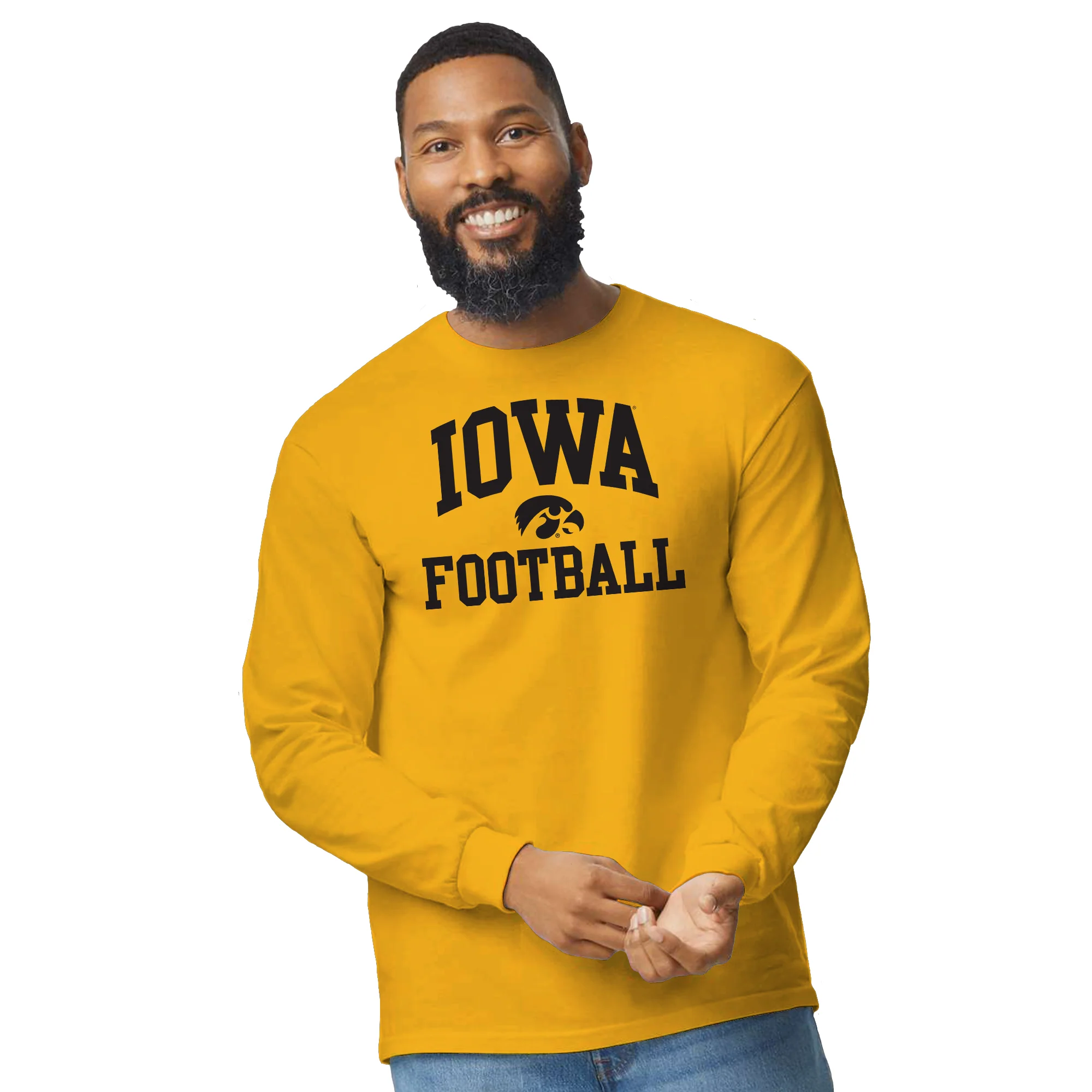 University of Iowa Hawkeyes Arch Logo Football Long Sleeve T Shirt- Gold - Image 4