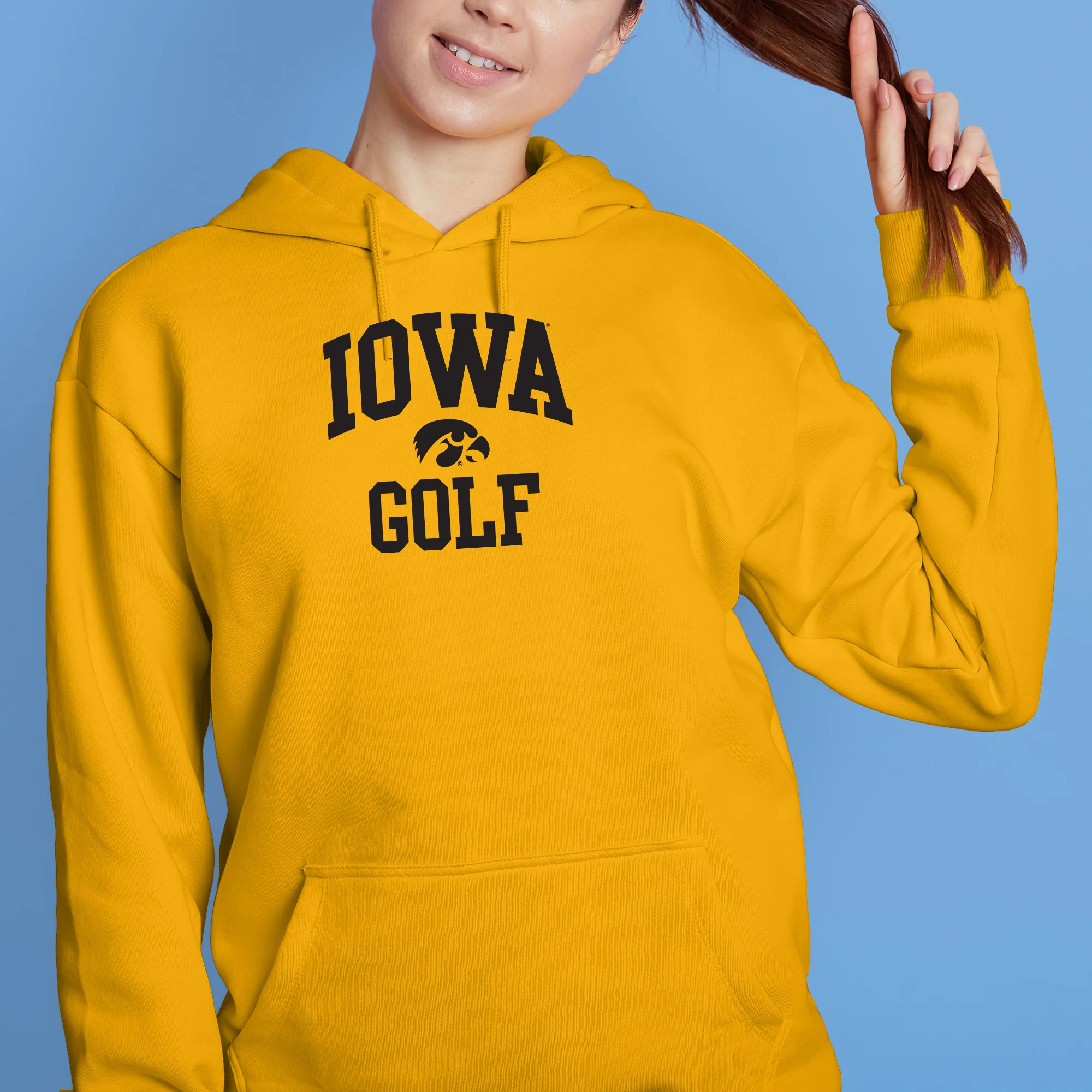 University of Iowa Hawkeyes Arch Logo Golf Hoodie- Gold - Image 4