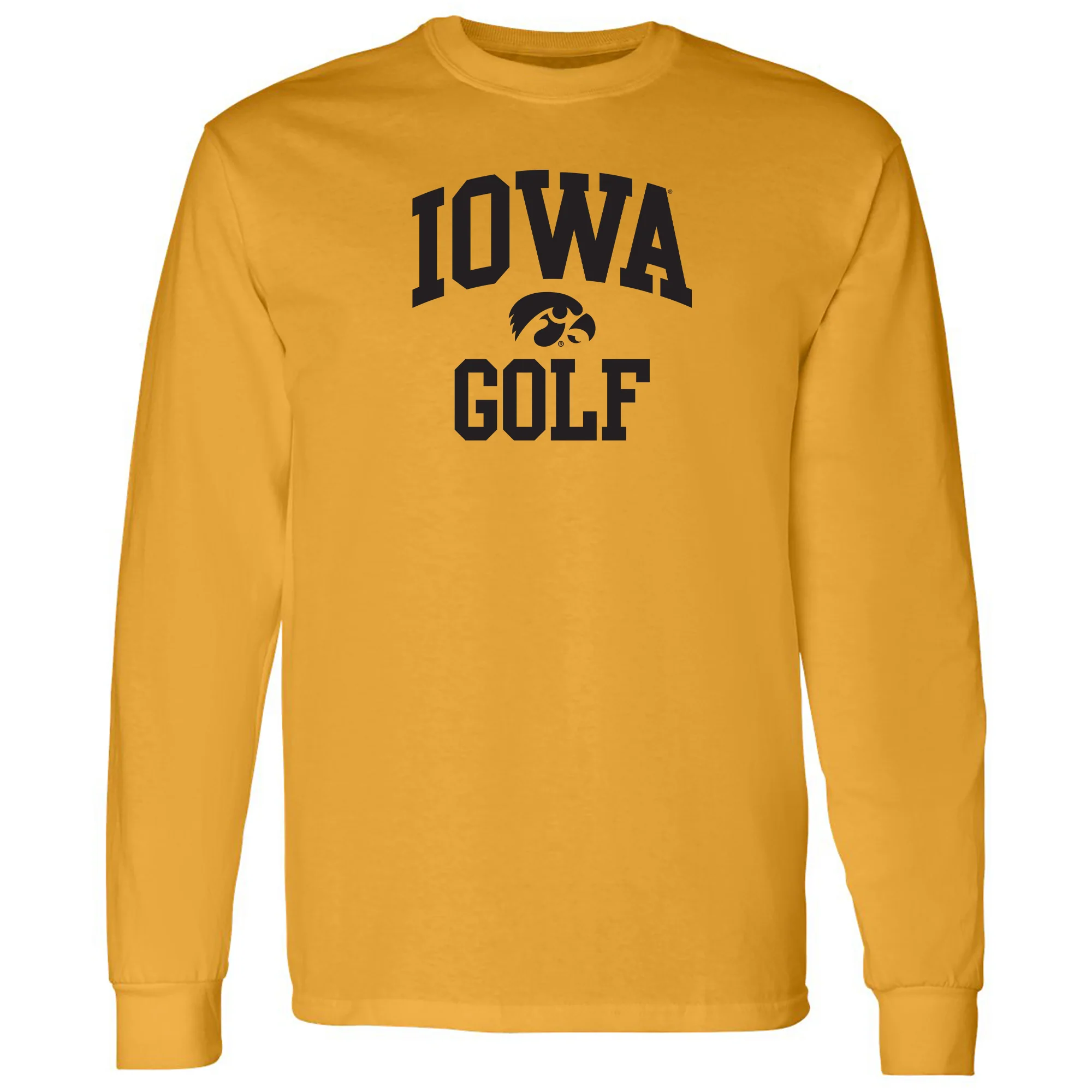 University of Iowa Hawkeyes Arch Logo Golf Long Sleeve T Shirt- Gold