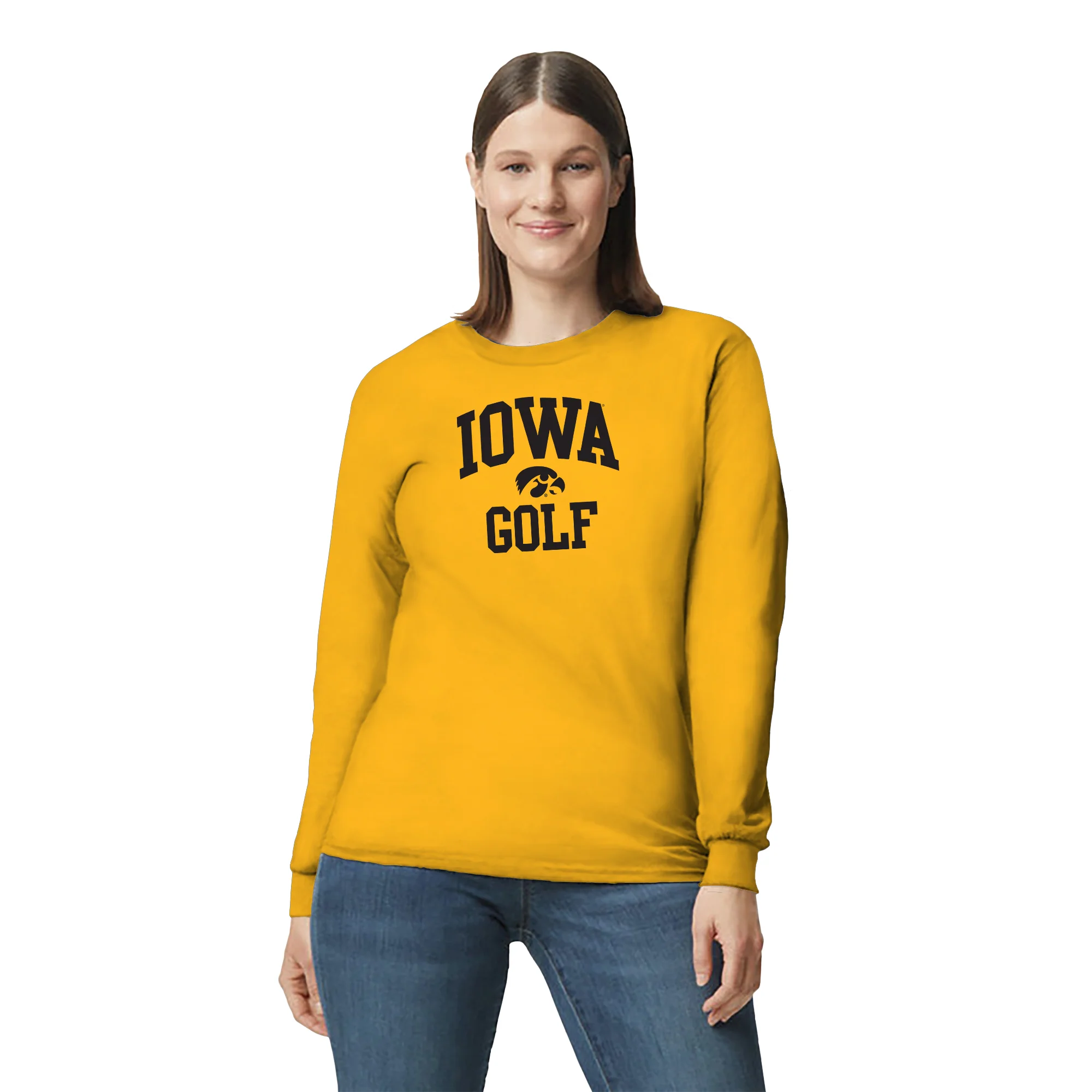 University of Iowa Hawkeyes Arch Logo Golf Long Sleeve T Shirt- Gold - Image 3