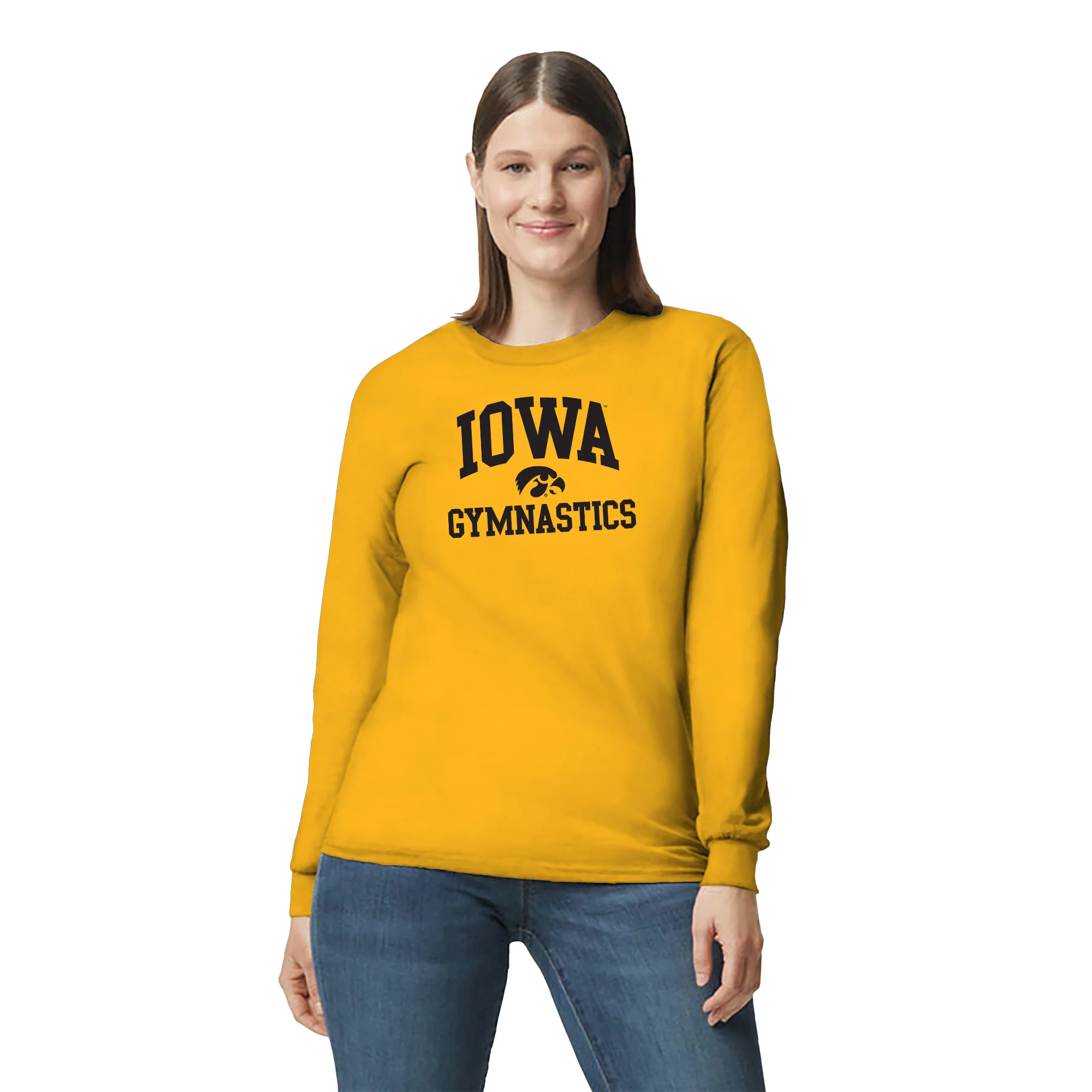 University of Iowa Hawkeyes Arch Logo Gymnastics Long Sleeve T Shirt- Gold - Image 4