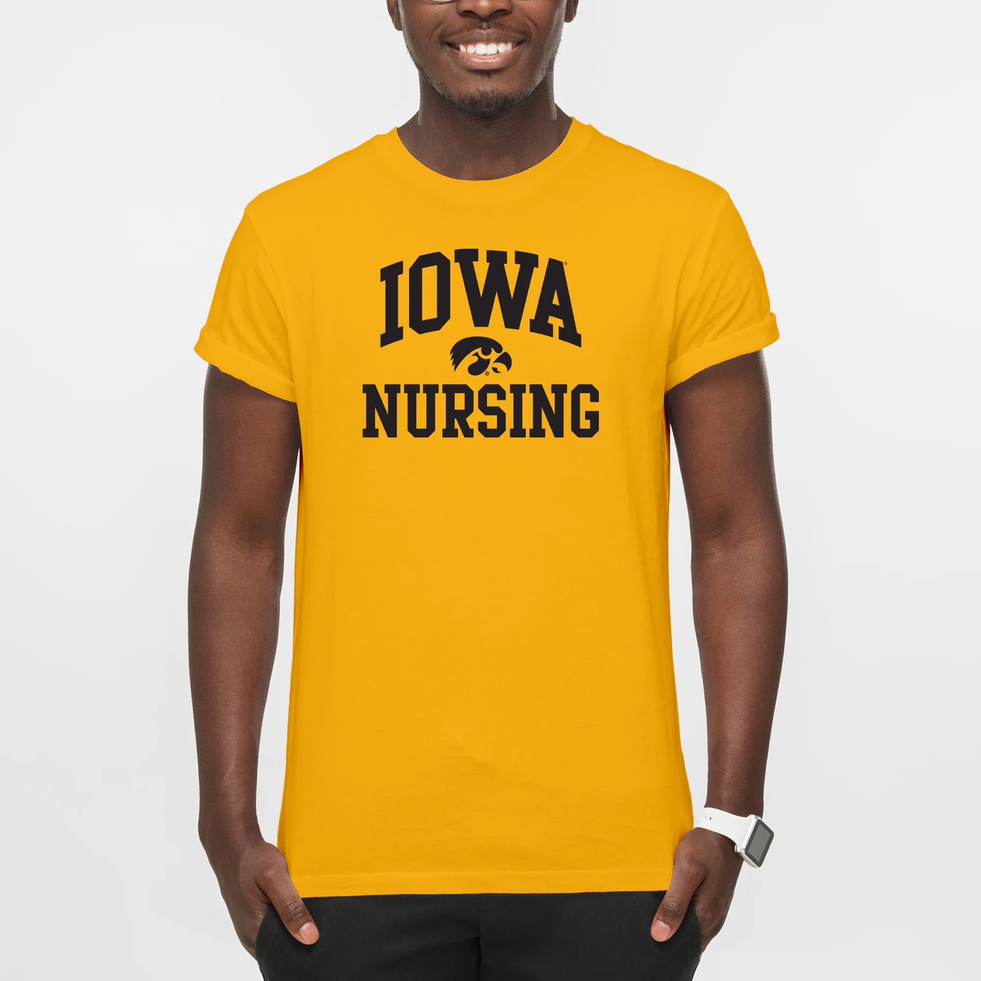 University of Iowa Hawkeyes Arch Logo Nursing Short Sleeve T Shirt - Gold - Image 3