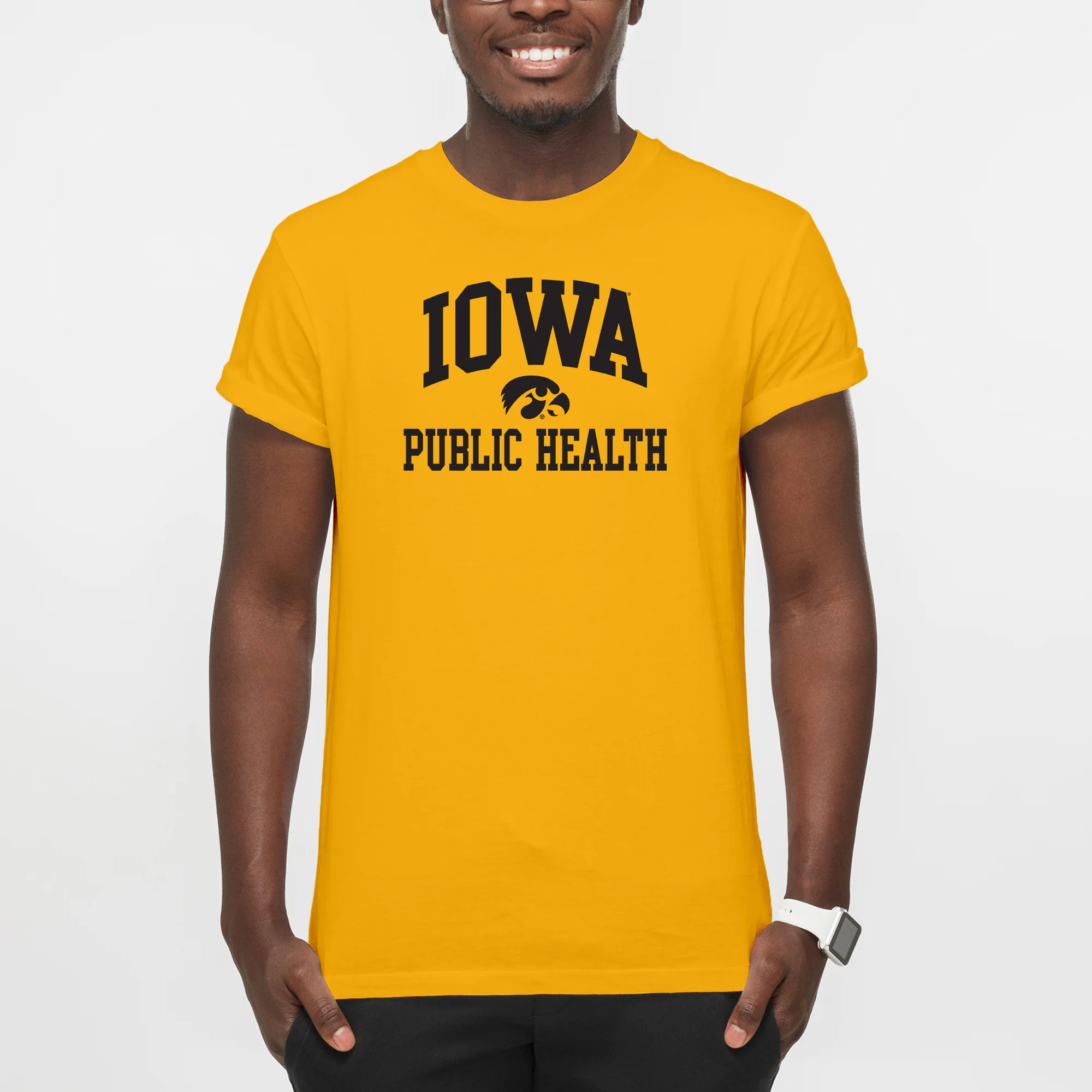 University of Iowa Hawkeyes Arch Logo Public Health Short Sleeve T Shirt - Gold - Image 3