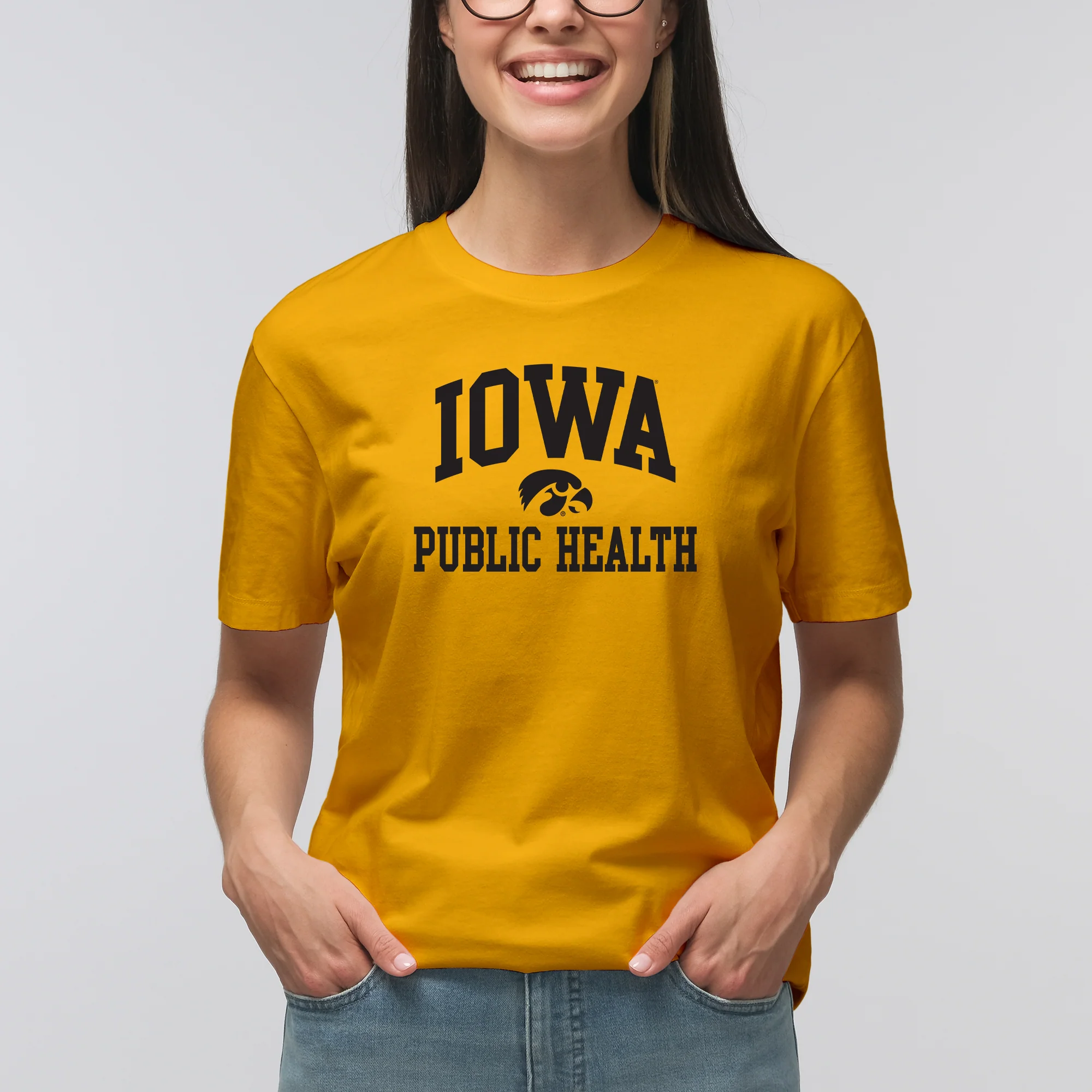 University of Iowa Hawkeyes Arch Logo Public Health Short Sleeve T Shirt - Gold - Image 4