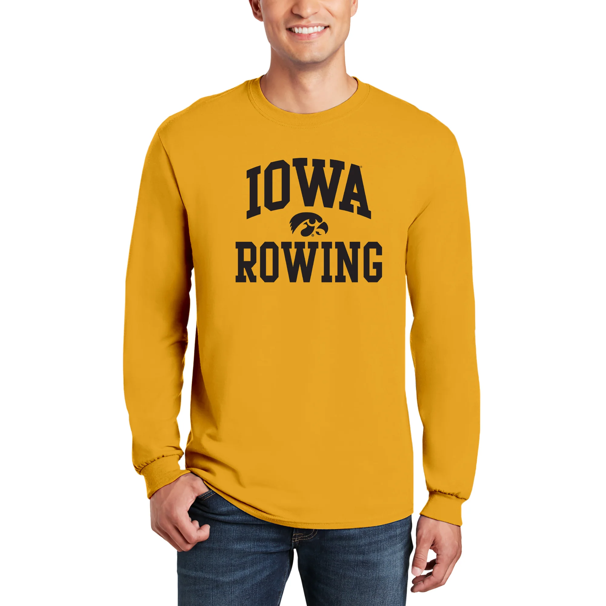 University of Iowa Hawkeyes Arch Logo Rowing Long Sleeve T Shirt- Gold - Image 3