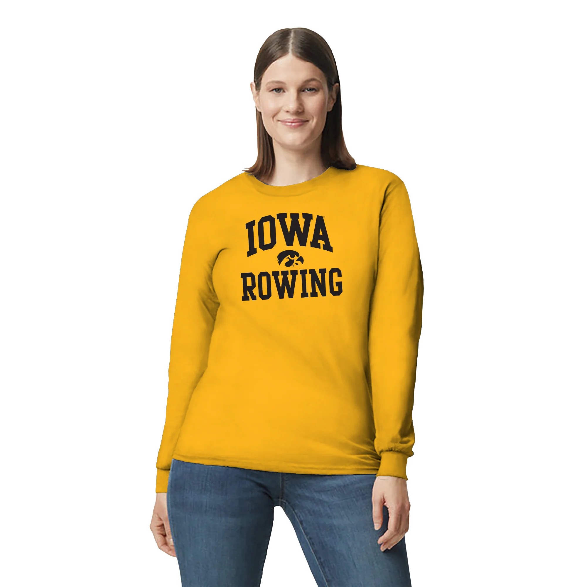 University of Iowa Hawkeyes Arch Logo Rowing Long Sleeve T Shirt- Gold - Image 4