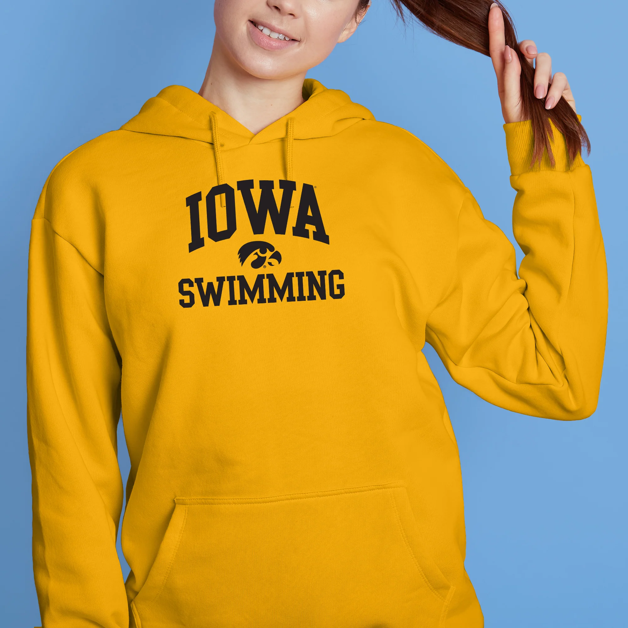University of Iowa Hawkeyes Arch Logo Swimming Hoodie- Gold - Image 4