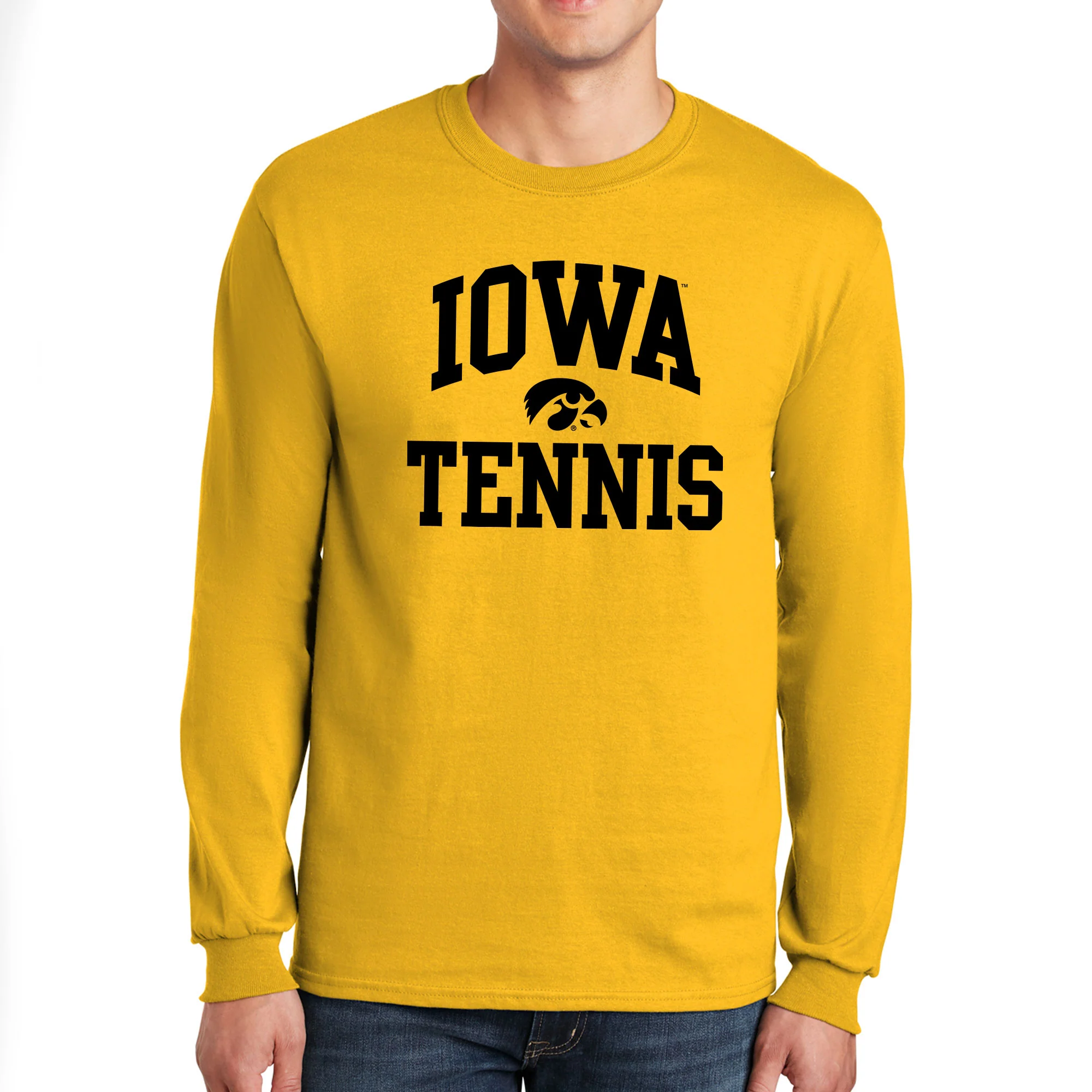 University of Iowa Hawkeyes Arch Logo Tennis Long Sleeve T Shirt- Gold - Image 3