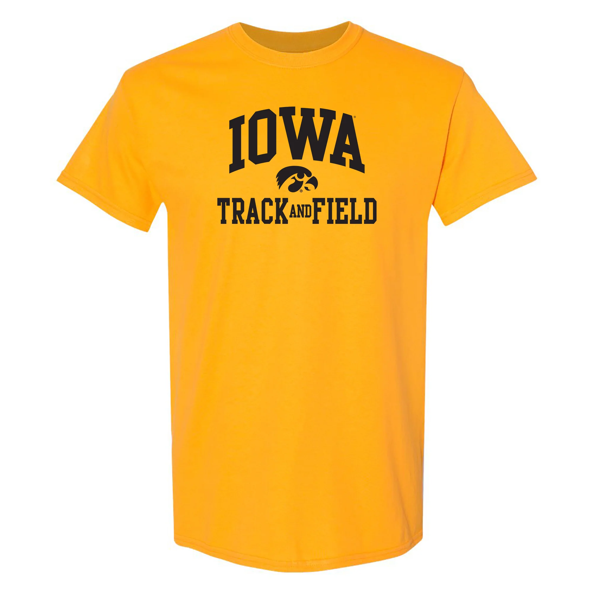 University of Iowa Hawkeyes Arch Logo Track & Field Short Sleeve T Shirt - Gold
