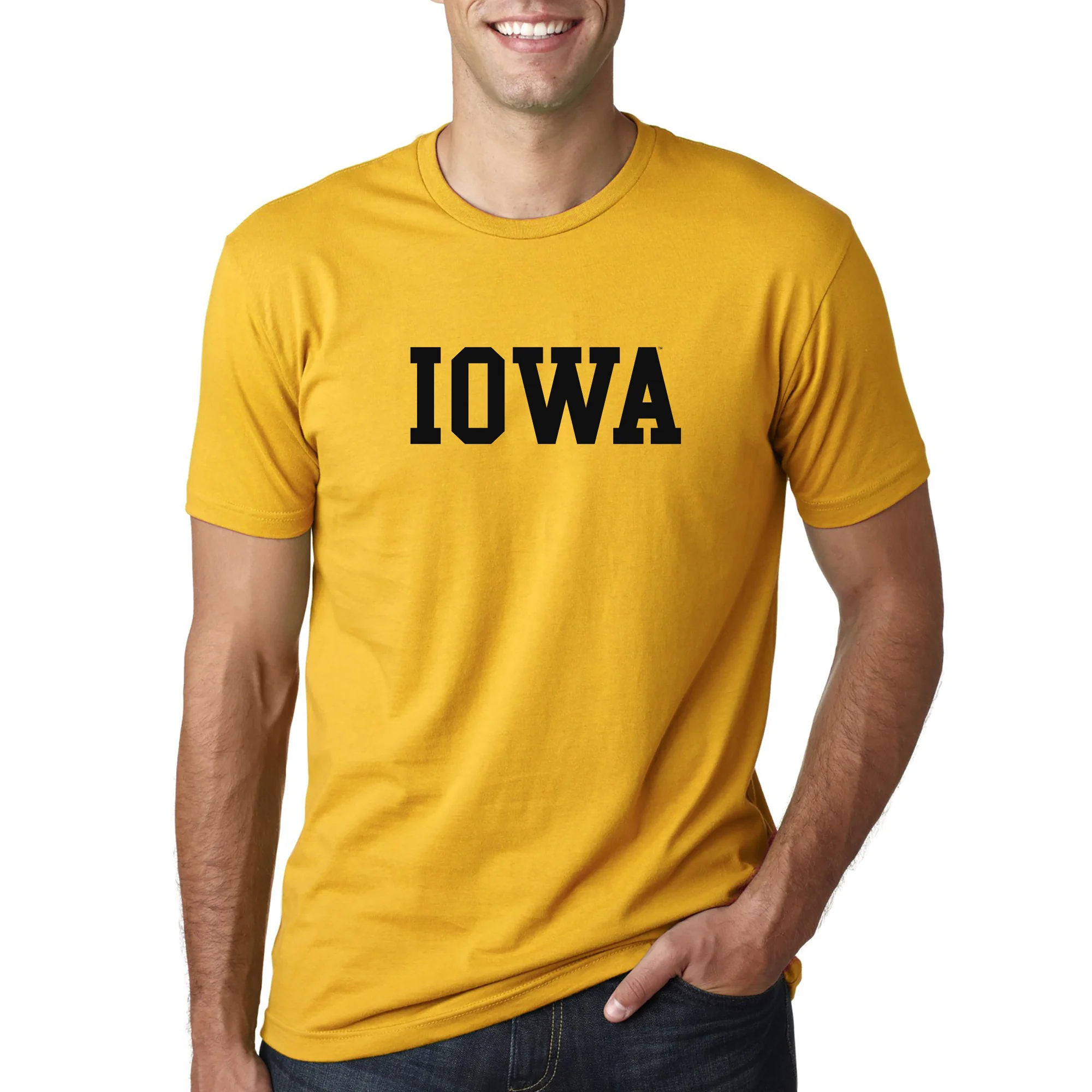 University of Iowa Hawkeyes Basic Block Premium Cotton Short Sleeve T Shirt - Gold - Image 3