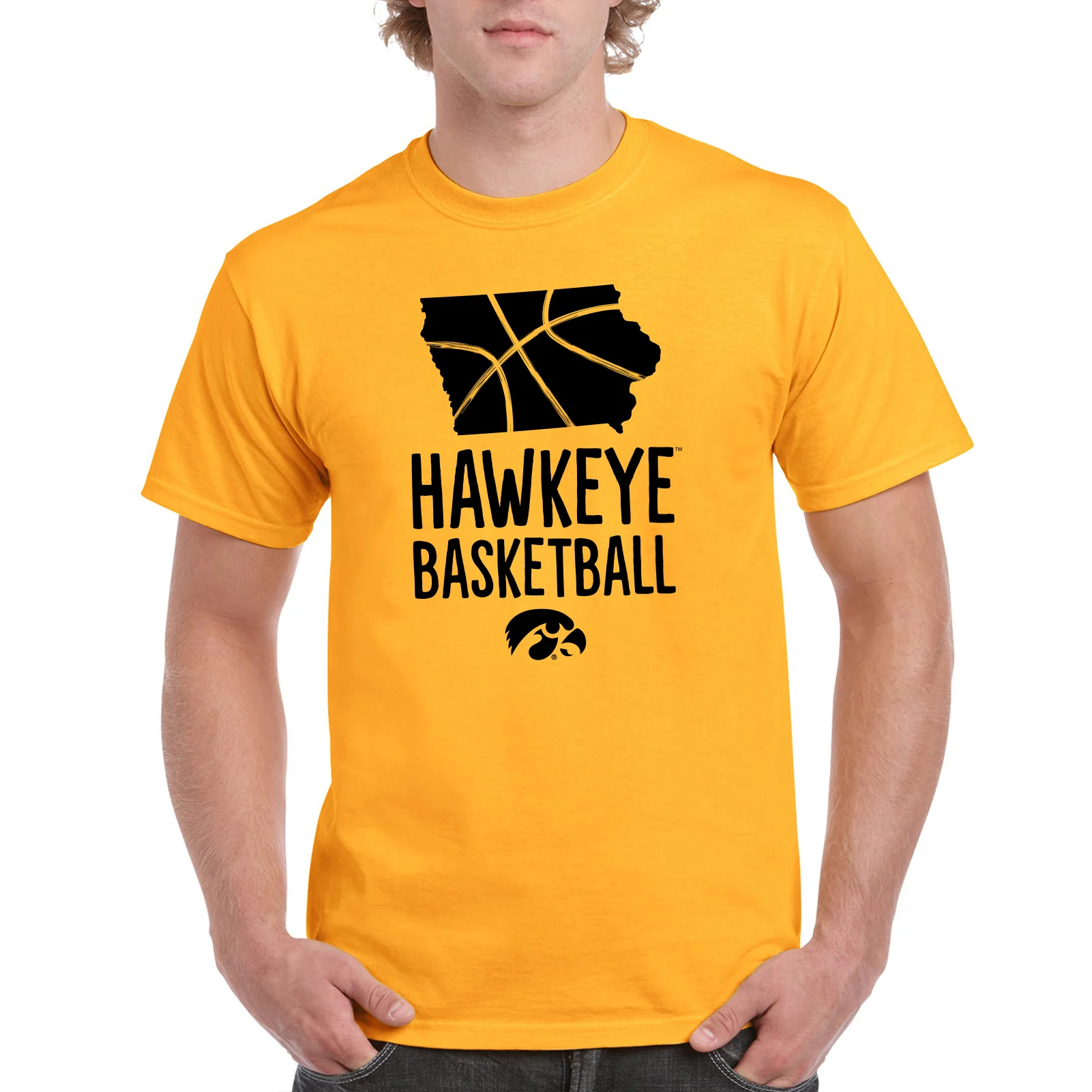University of Iowa Hawkeyes Basketball Brush State Short Sleeve T Shirt - Gold - Image 3