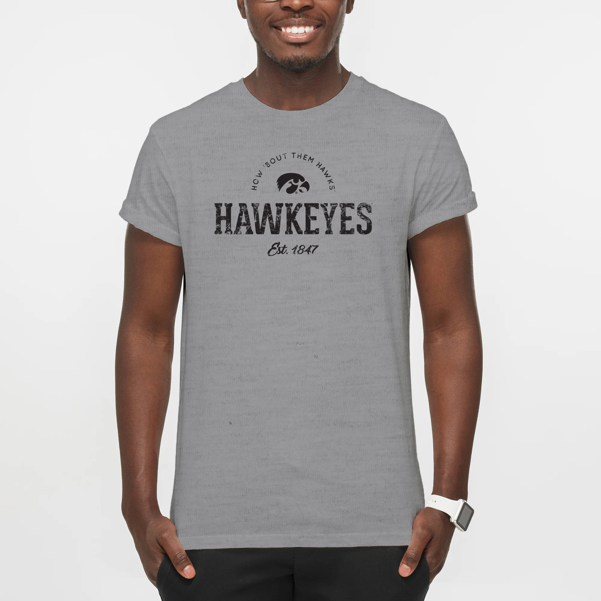 University of Iowa Hawkeyes Established Arch Short Sleeves T Shirt - Sport Grey - Image 3