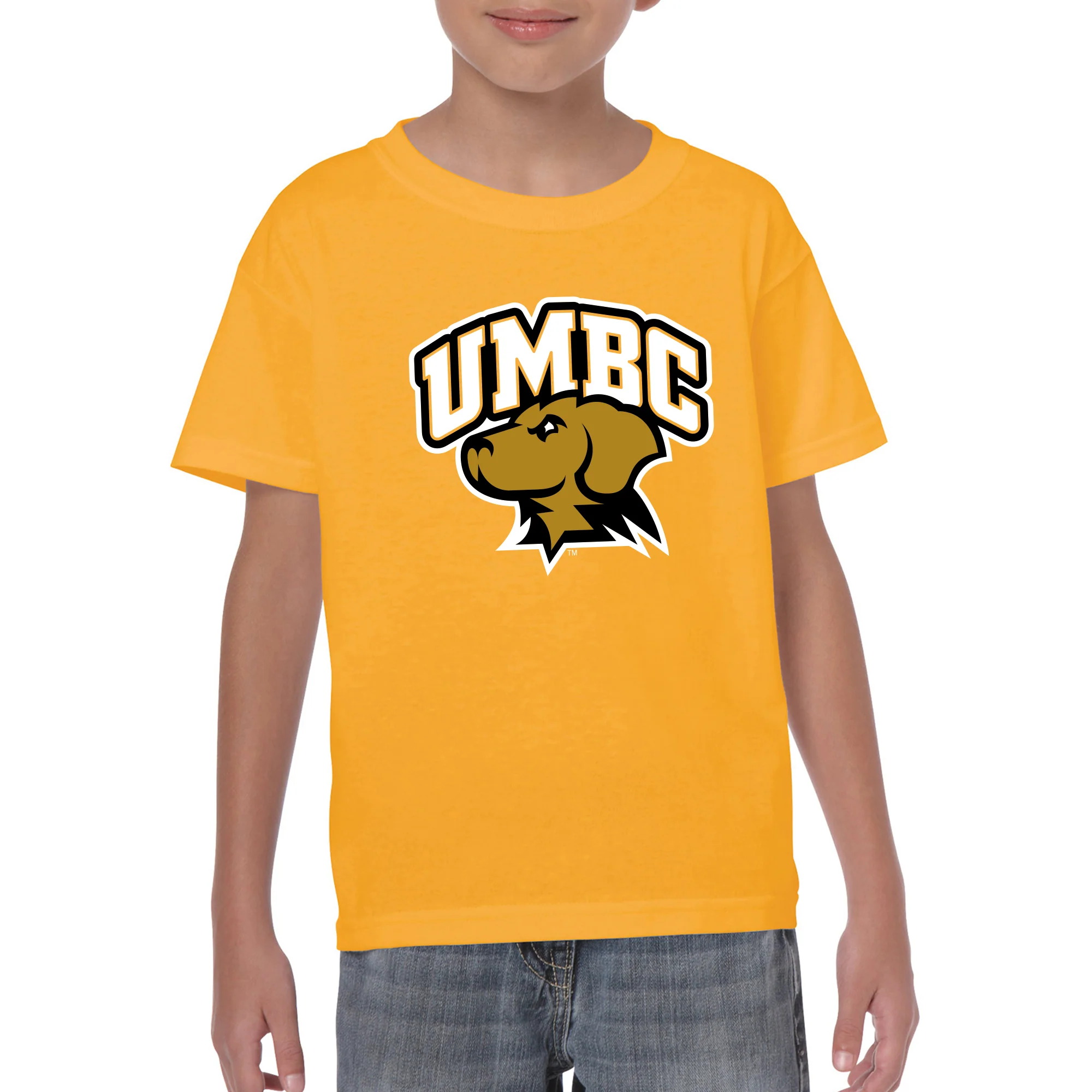 University of Maryland Baltimore County Retrievers Arch Logo Short Sleeve Youth T Shirt - Gold - Image 3