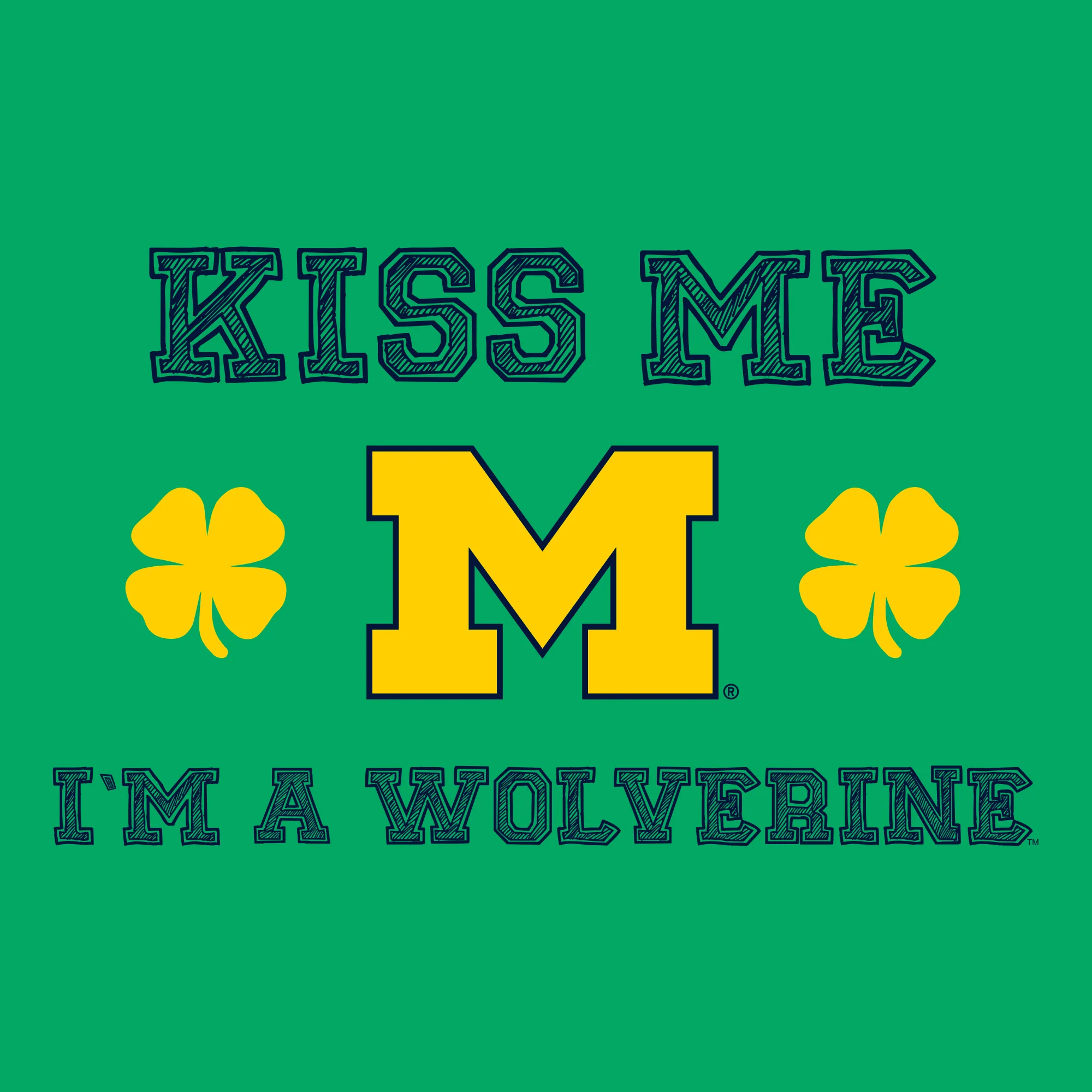 University of Michigan Kiss Me I'm a Wolverine Basic Cotton Short Sleeve T Shirt - Irish Green - Image 2